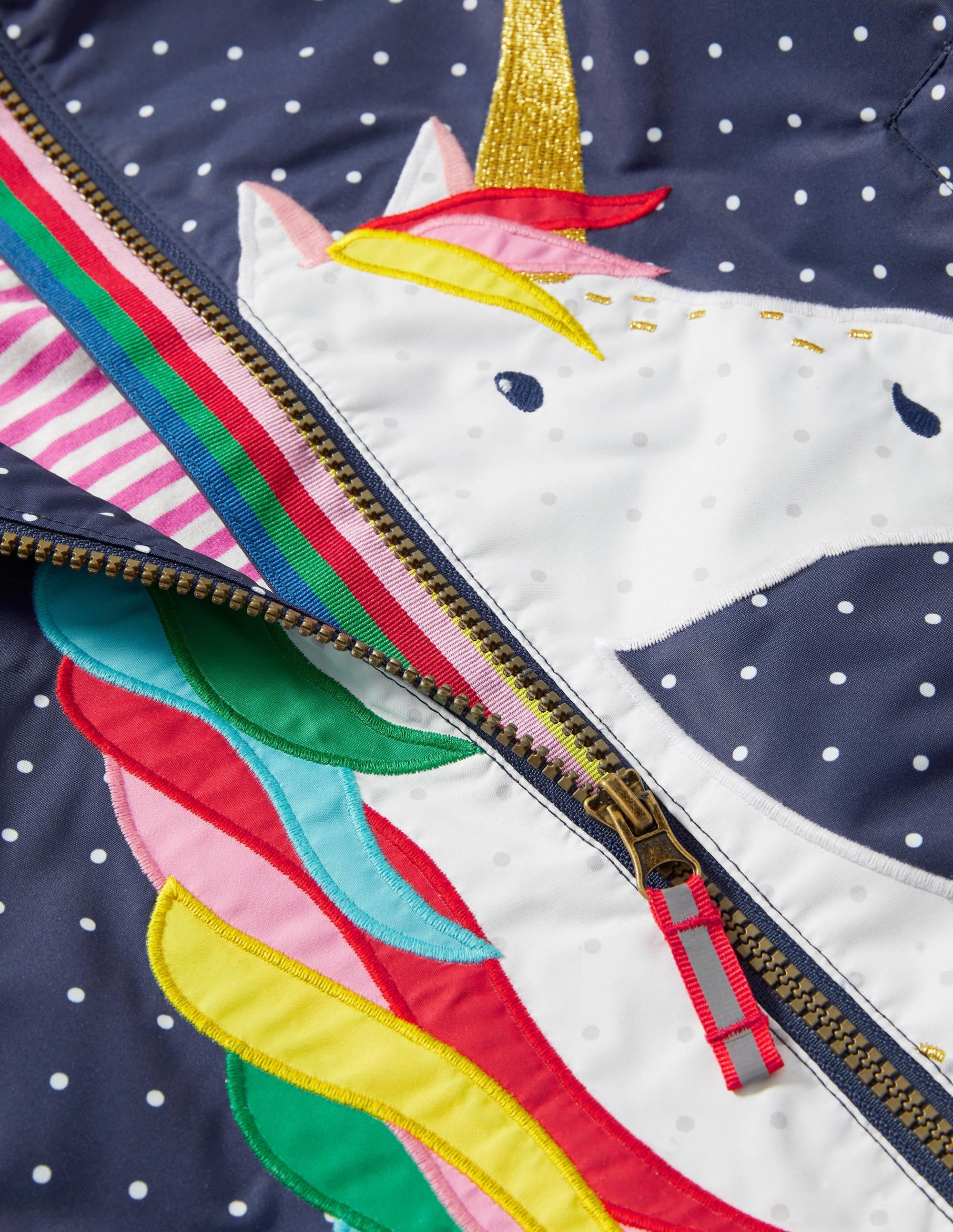 Navy Polka Dot Unicorn Rain Jacket-College Navy Pin Spot Unicorn - Image 3