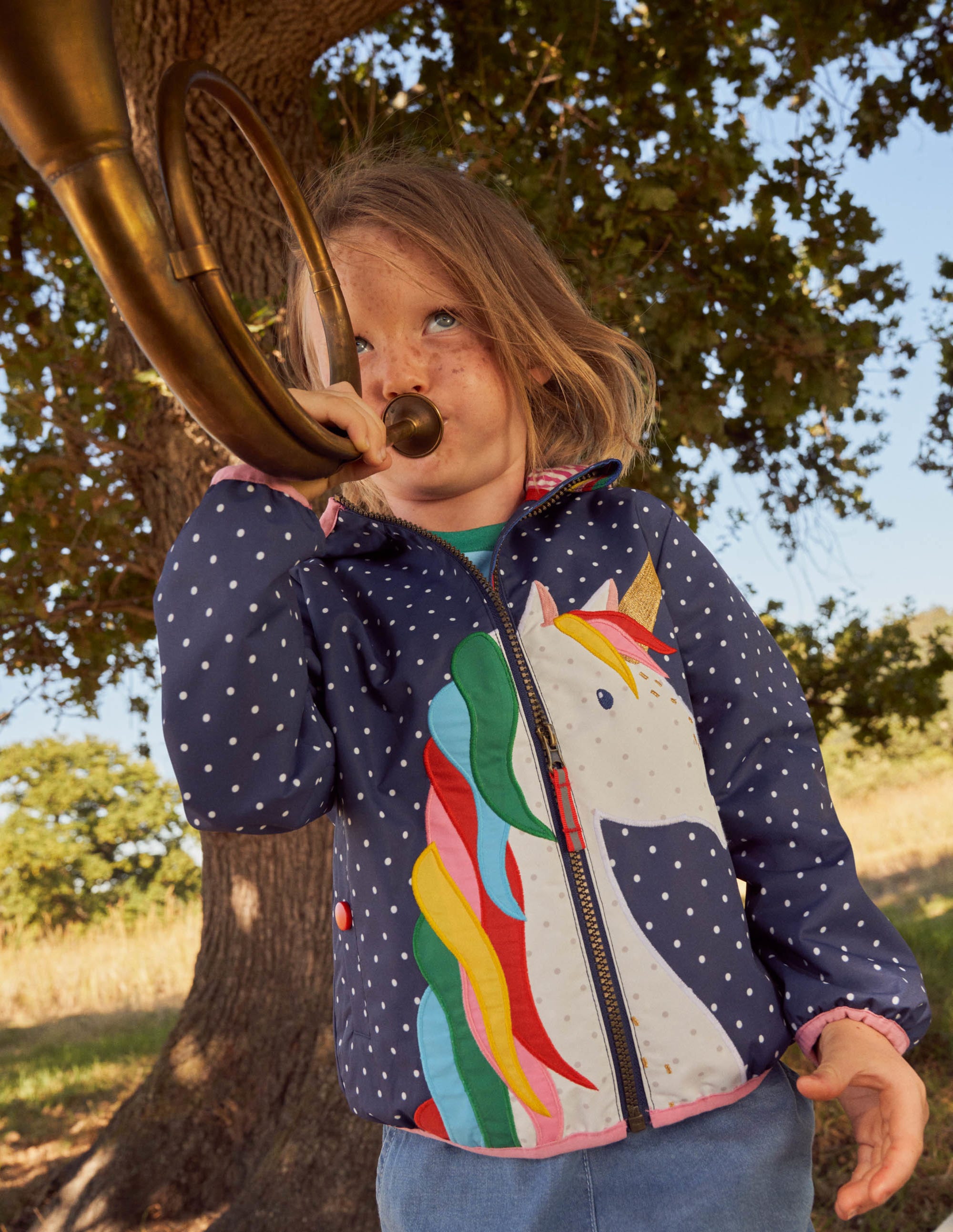 Navy Polka Dot Unicorn Rain Jacket-College Navy Pin Spot Unicorn - Image 4