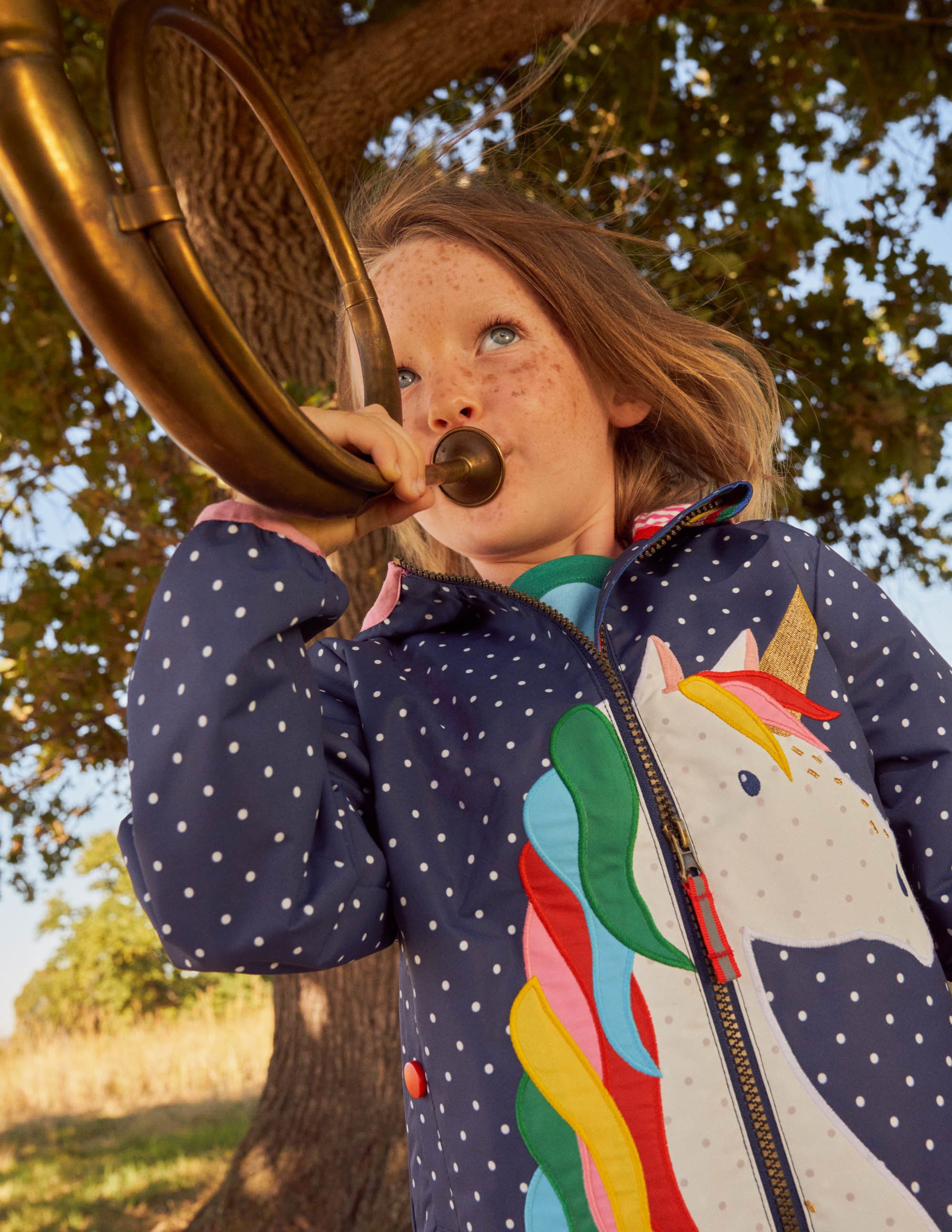 Navy Polka Dot Unicorn Rain Jacket-College Navy Pin Spot Unicorn - Image 5