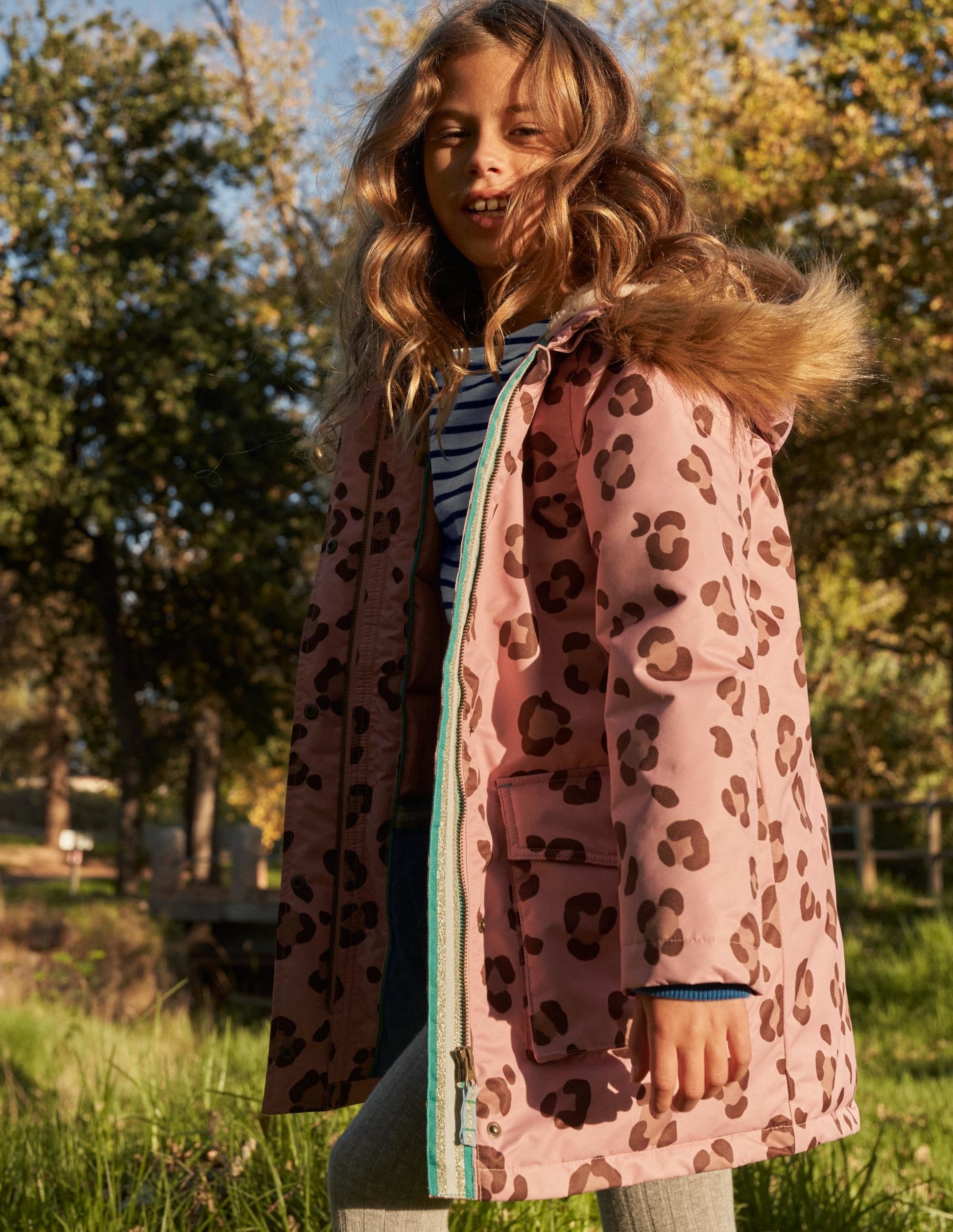 Pink Animal Print Waterproof Parka-Almond Pink Animal Print-7