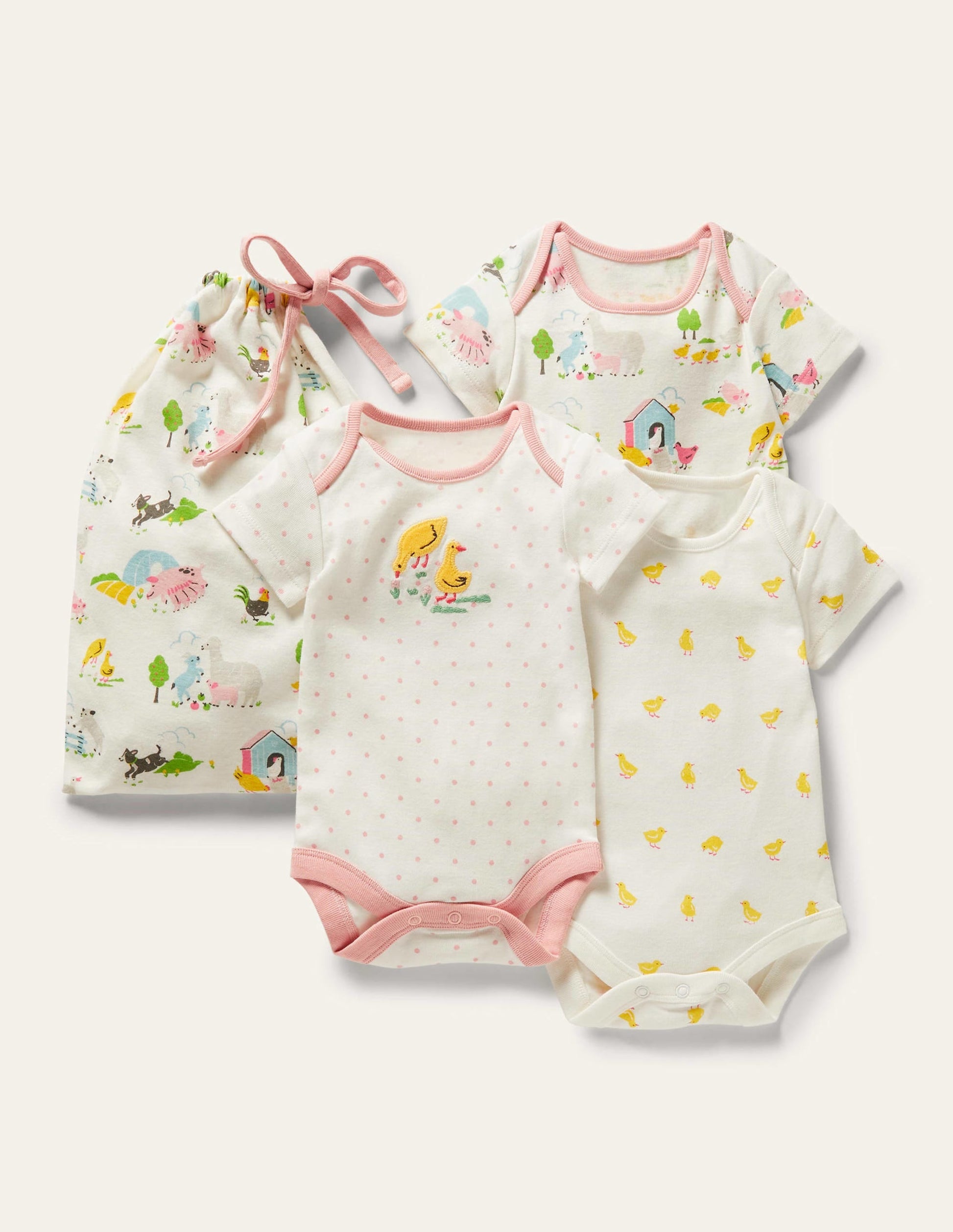 GOTS Organic 3 Pack Bodysuits-Multi Farmyard Friends-1