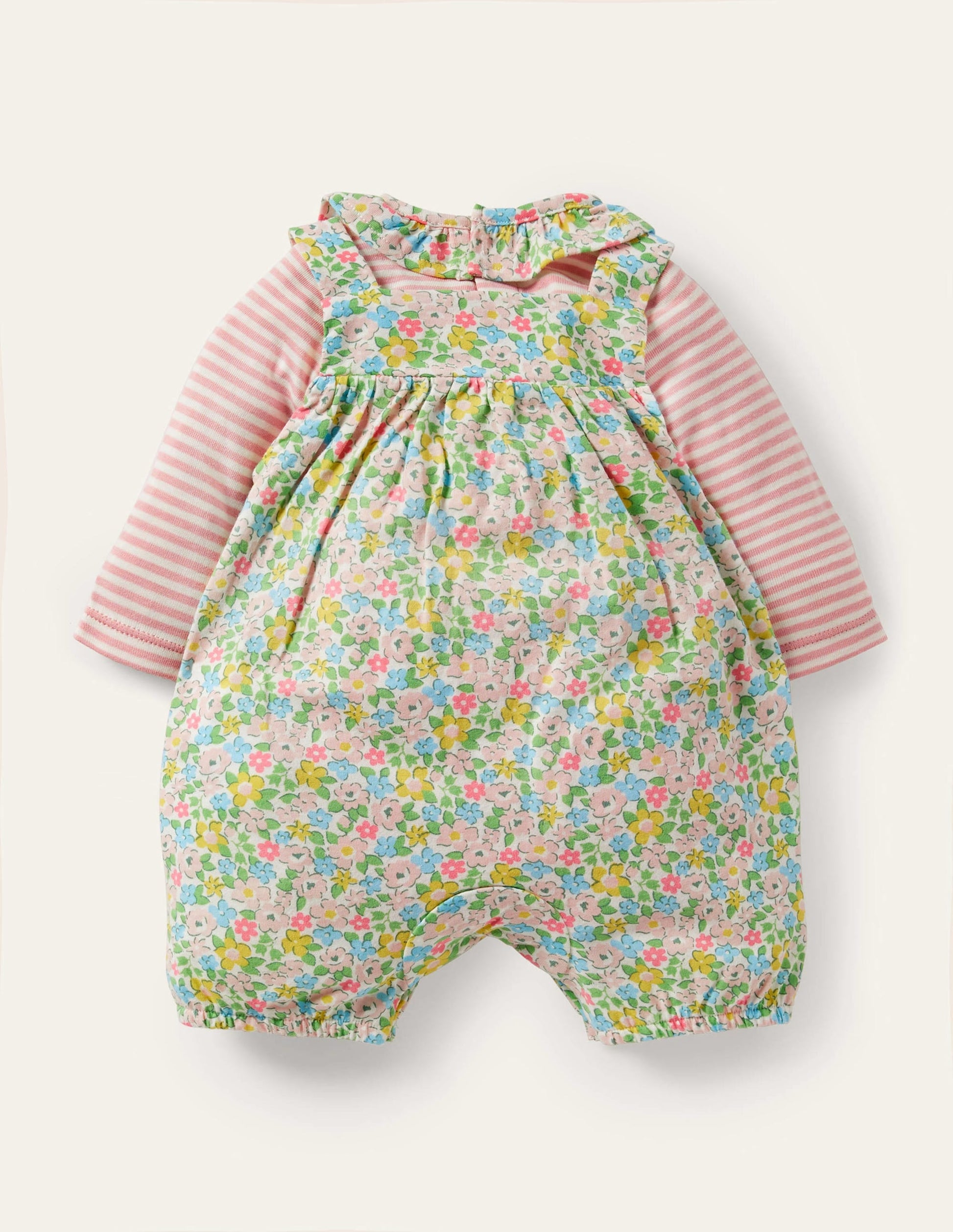 GOTS Organic Dungaree Set-Aqua Spring Floral-2