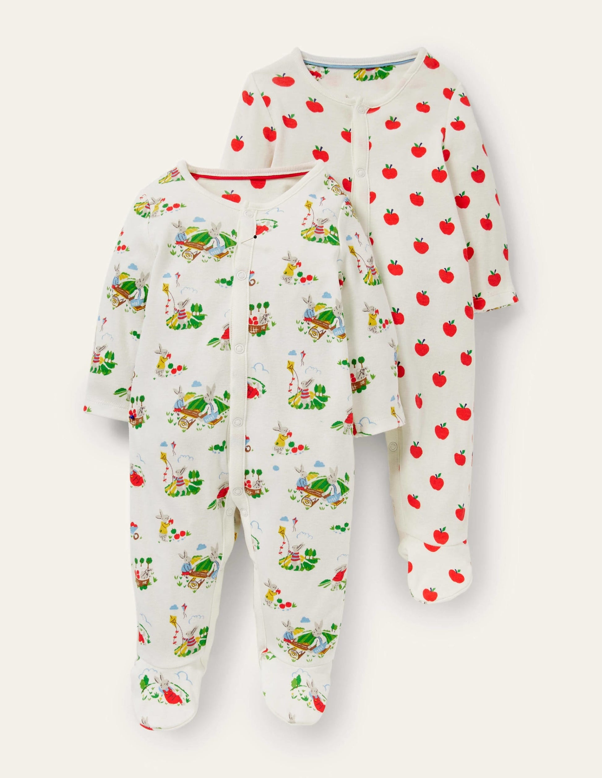 GOTS Organic 2 Pack Sleepsuit-Ivory Daydreaming Bunny-1