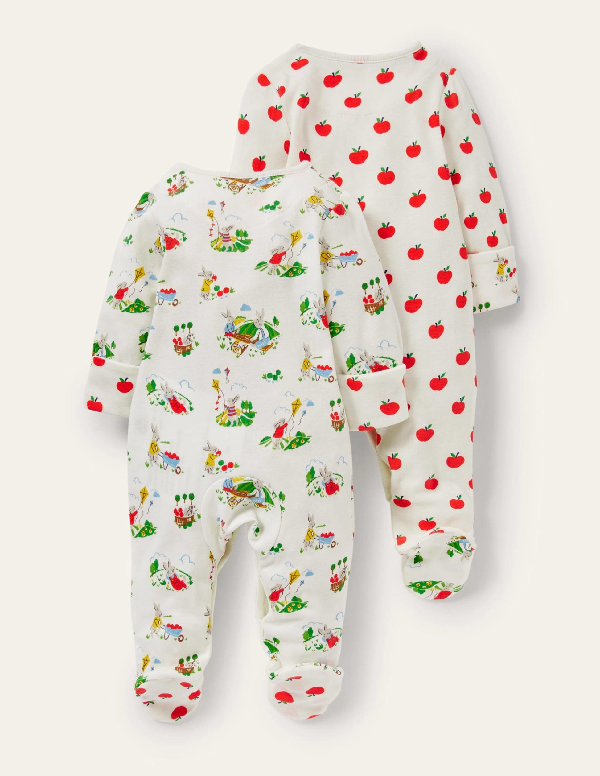 GOTS Organic 2 Pack Sleepsuit-Ivory Daydreaming Bunny-2
