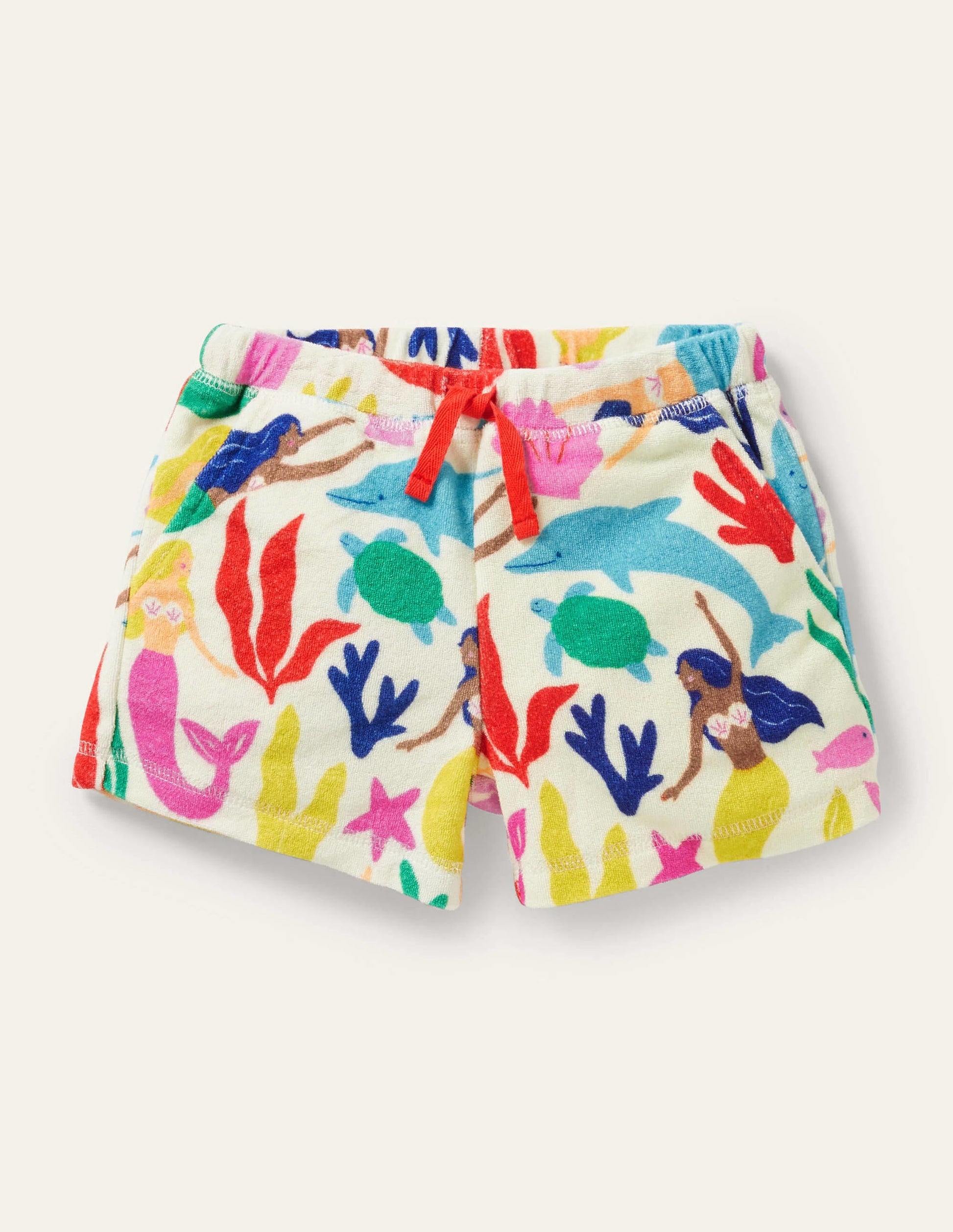 Towelling Shorts-Ivory Mermaid Collage-1