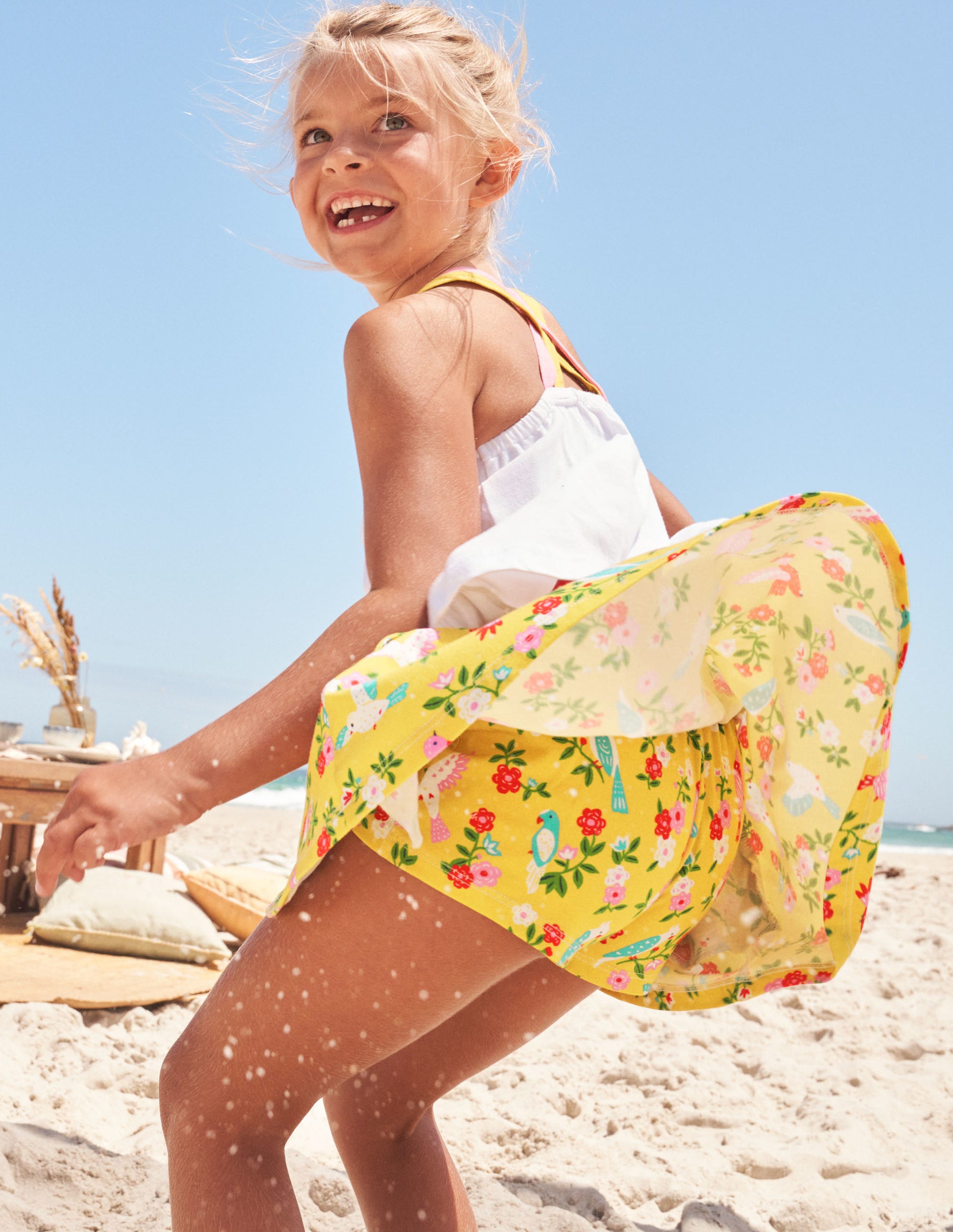 Printed Jersey Skort-Sweetcorn Yellow Parrots - Image 4