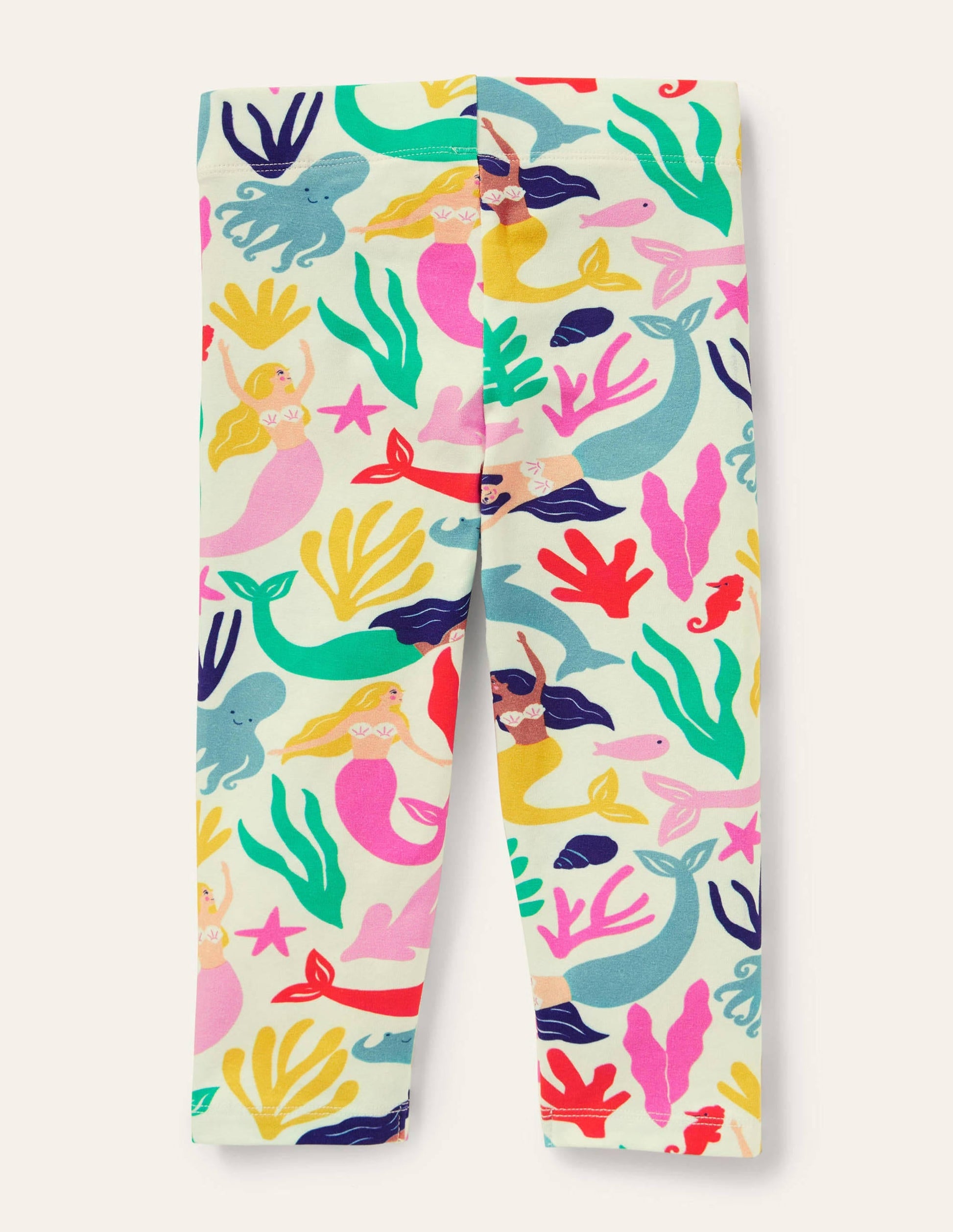 Fun Cropped Leggings-Ivory Mermaid Collage-2