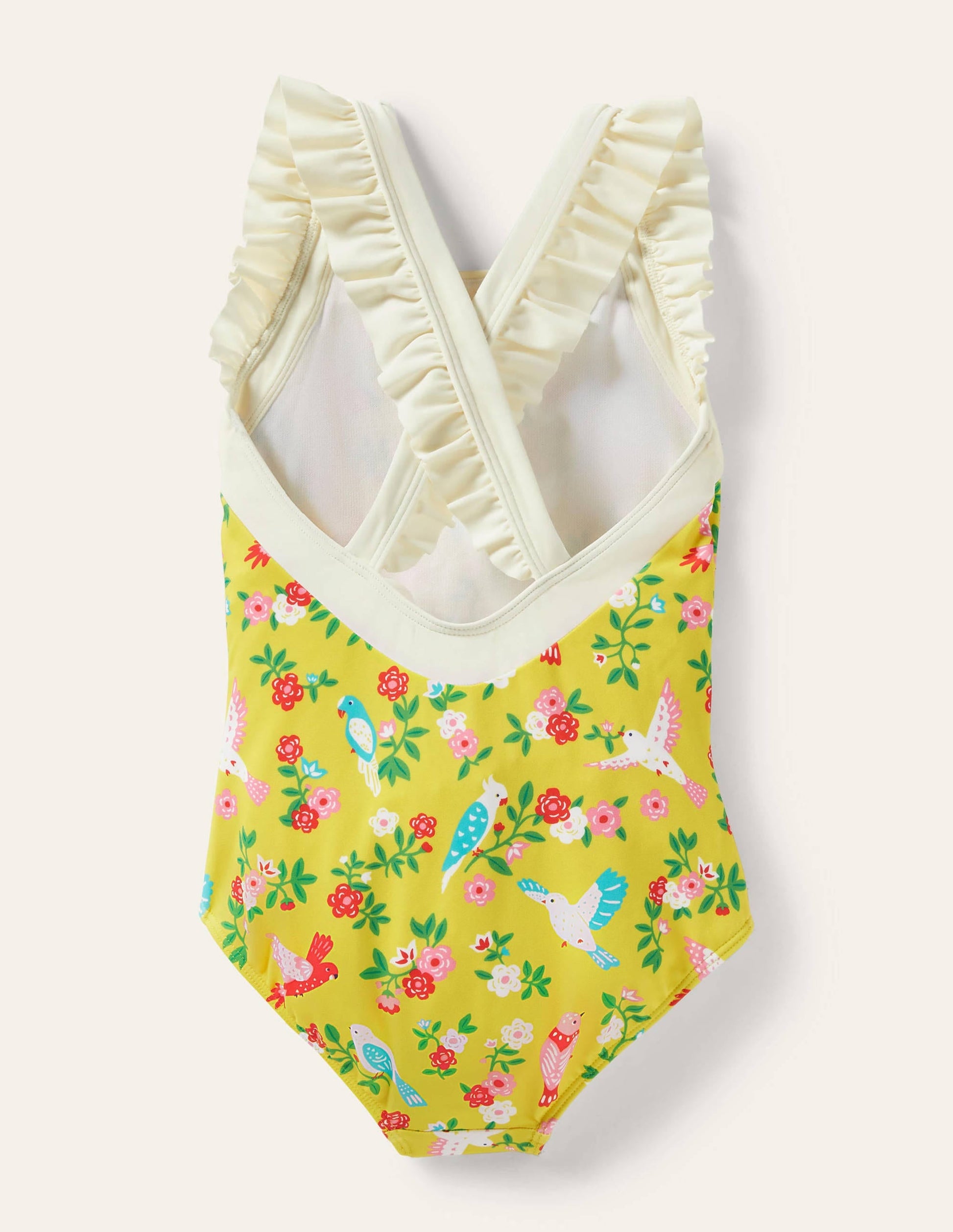 Frilly Cross-back Swimsuit-Sweetcorn Tropical Garden-2