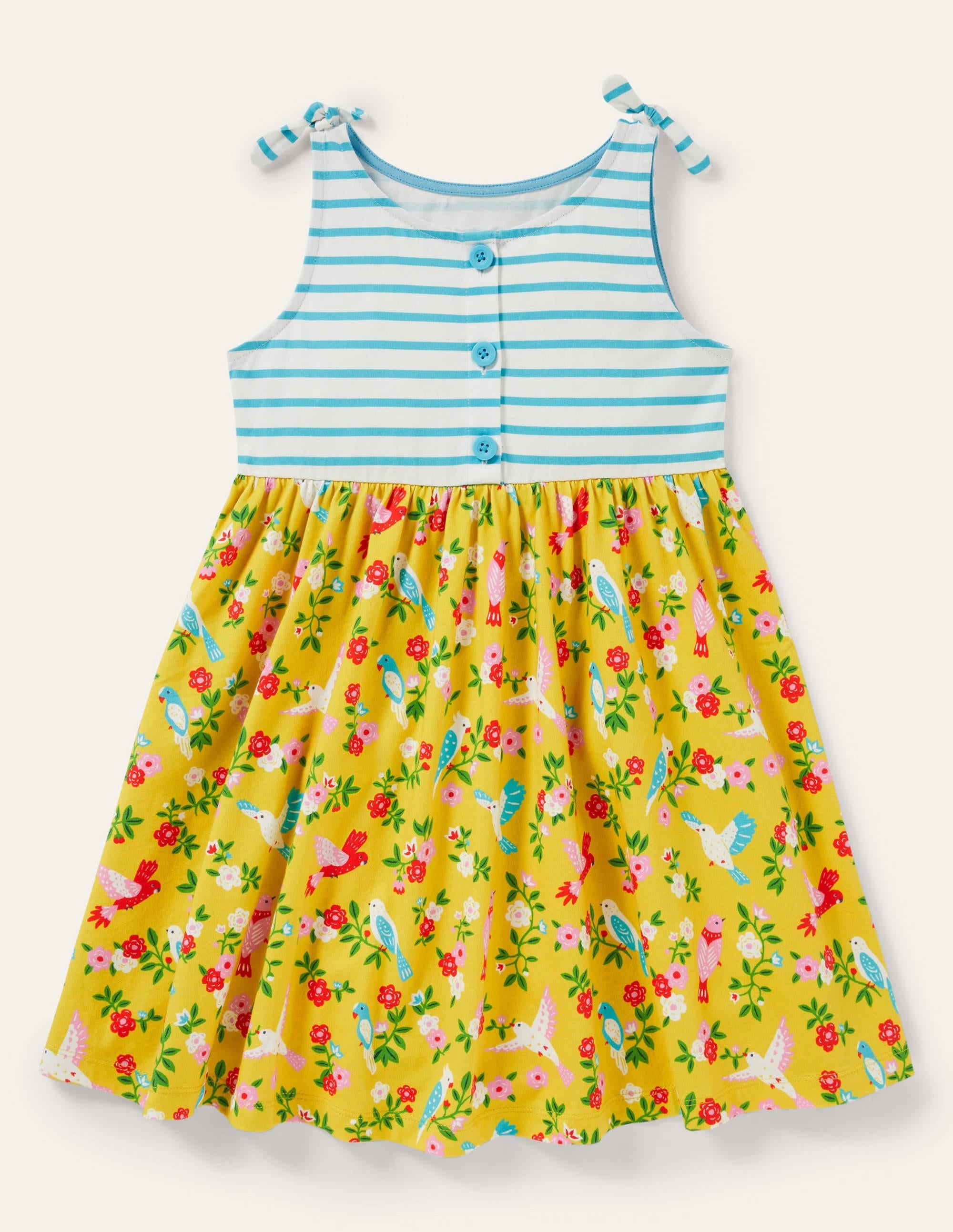 Tie Shoulder Hotchpotch Dress-Sweetcorn/Turquoise Tropical - Image 1