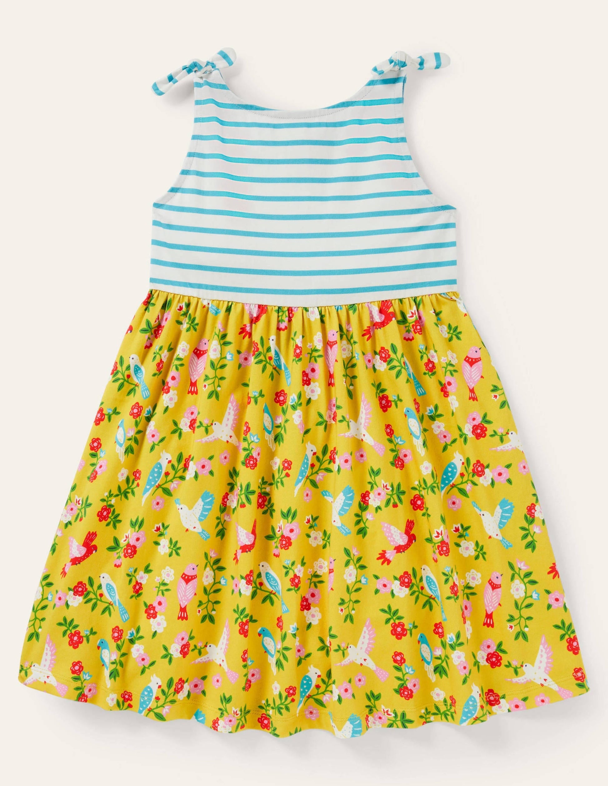 Tie Shoulder Hotchpotch Dress-Sweetcorn/Turquoise Tropical-2