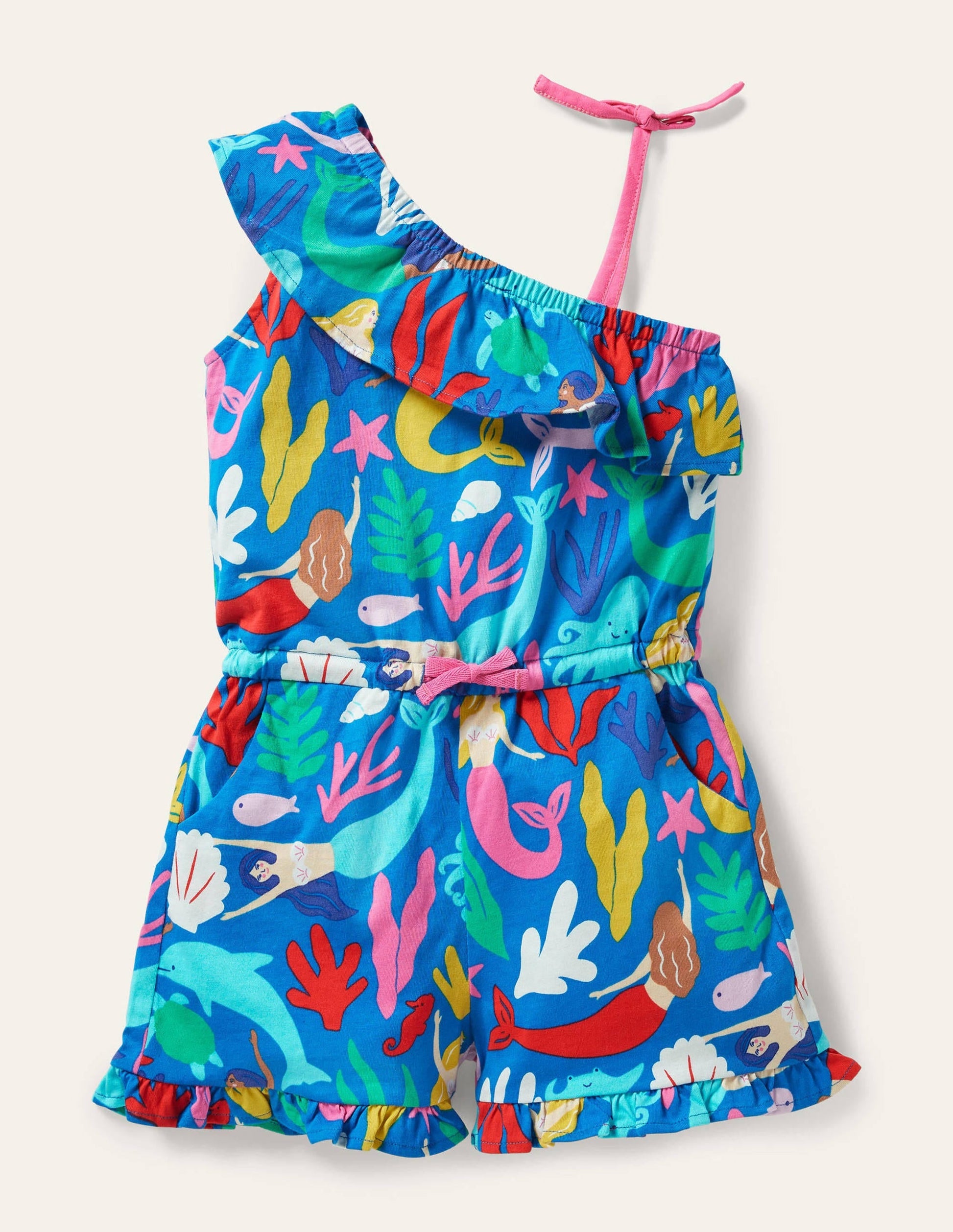 Jersey One Shoulder Playsuit-Blue Mermaids-1