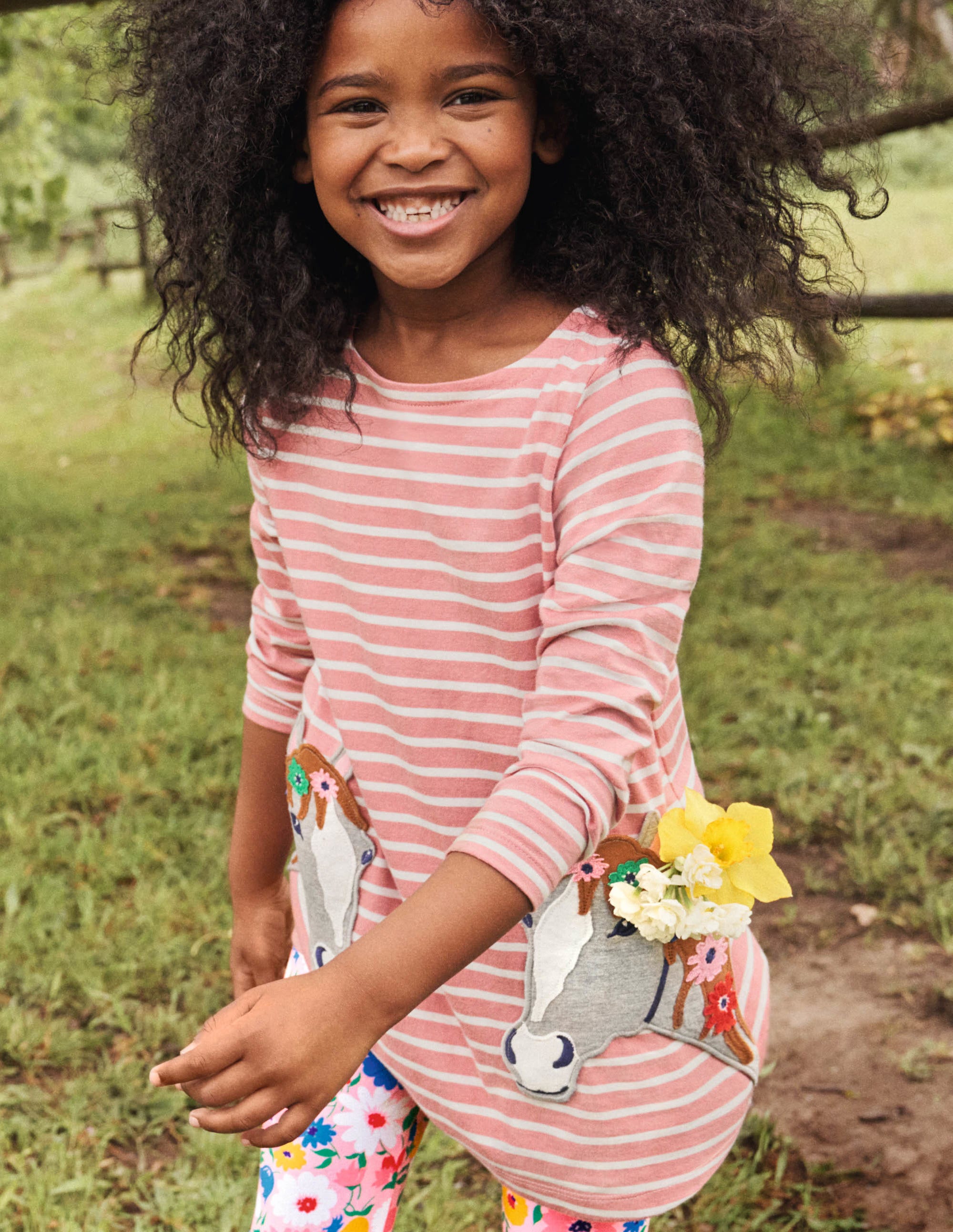 Appliqué Pocket Tunic-Almond Pink/Ivory Horse - Image 4