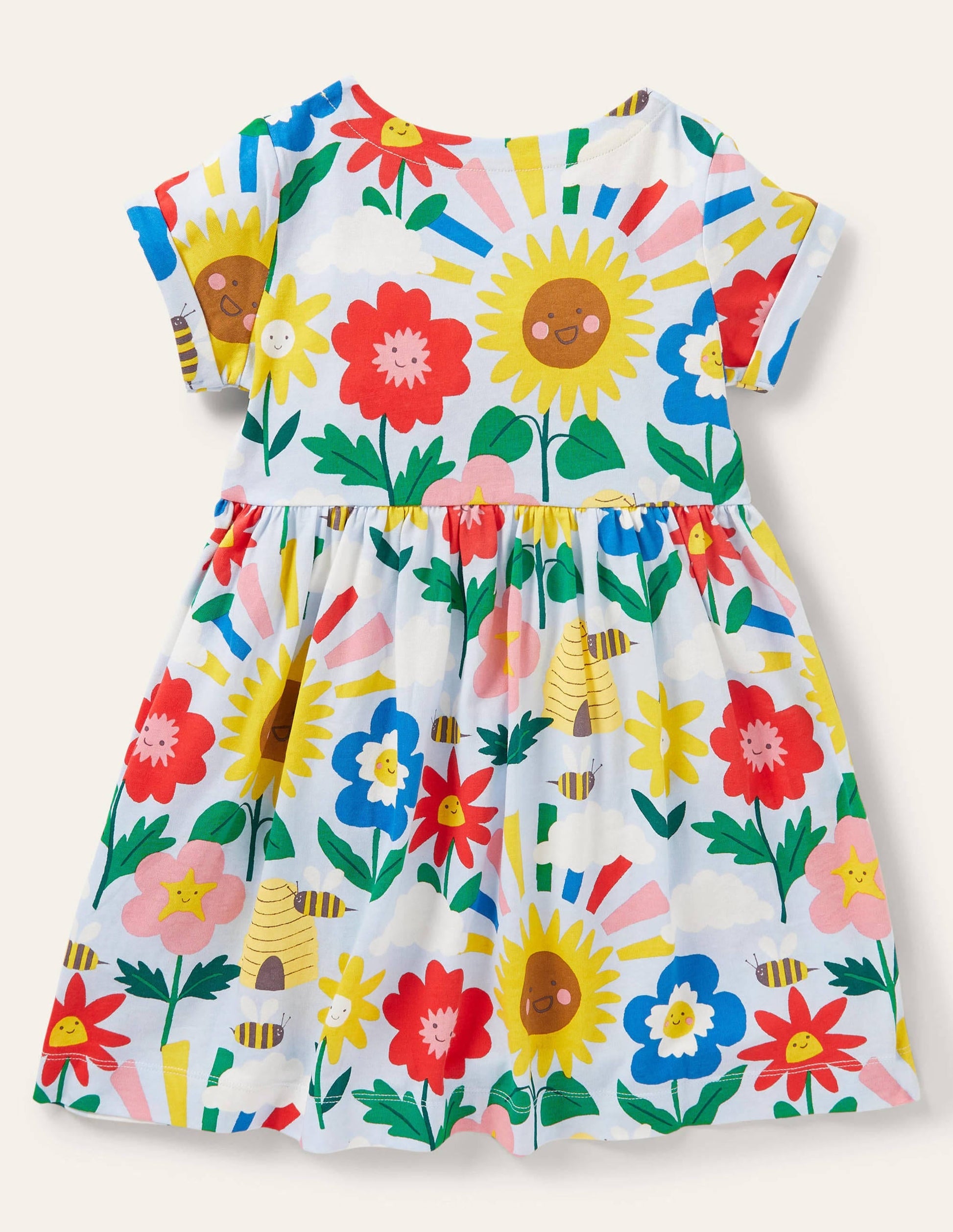 Short Sleeve Fun Jersey Dress-Provence Blue Happy Flowers-2