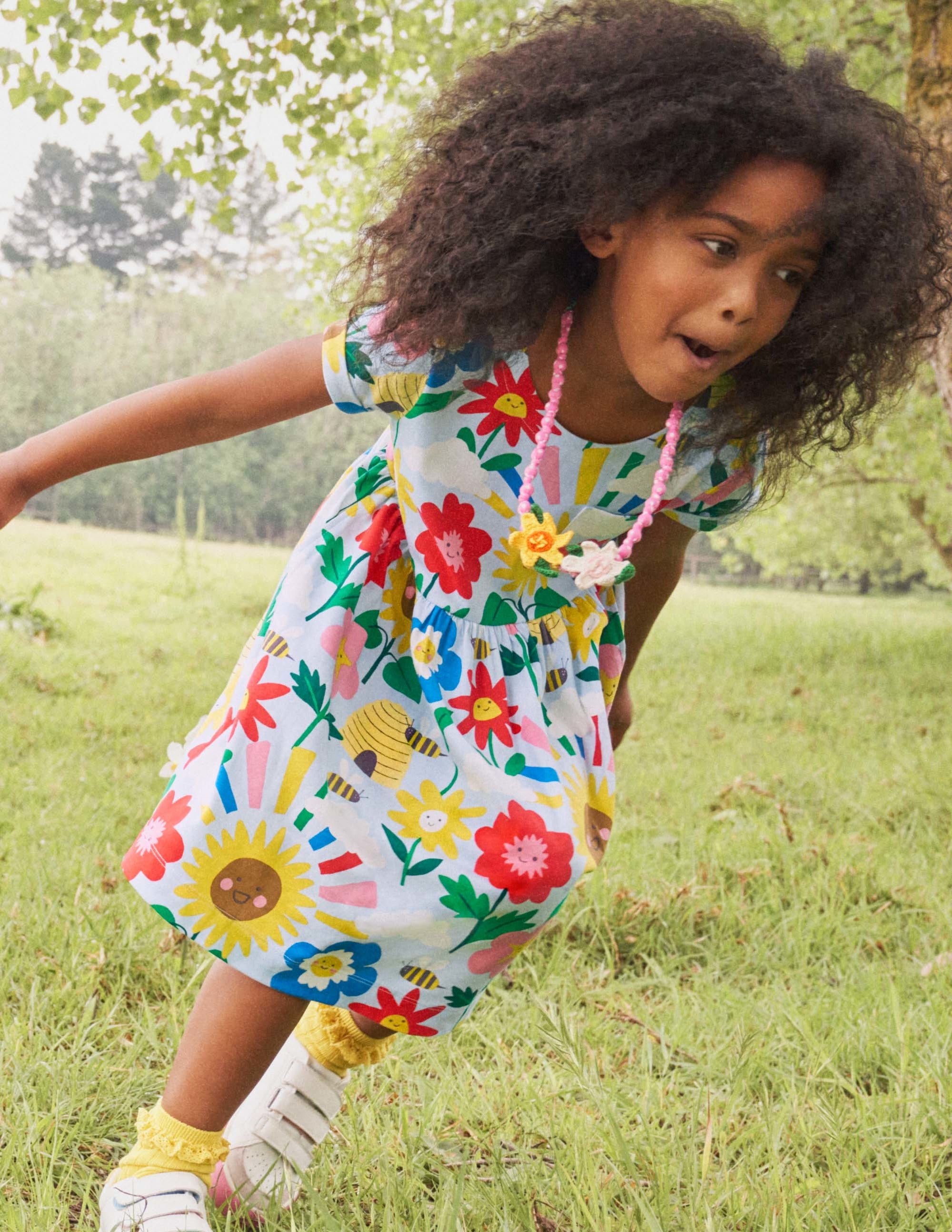 Short Sleeve Fun Jersey Dress-Provence Blue Happy Flowers - Image 4