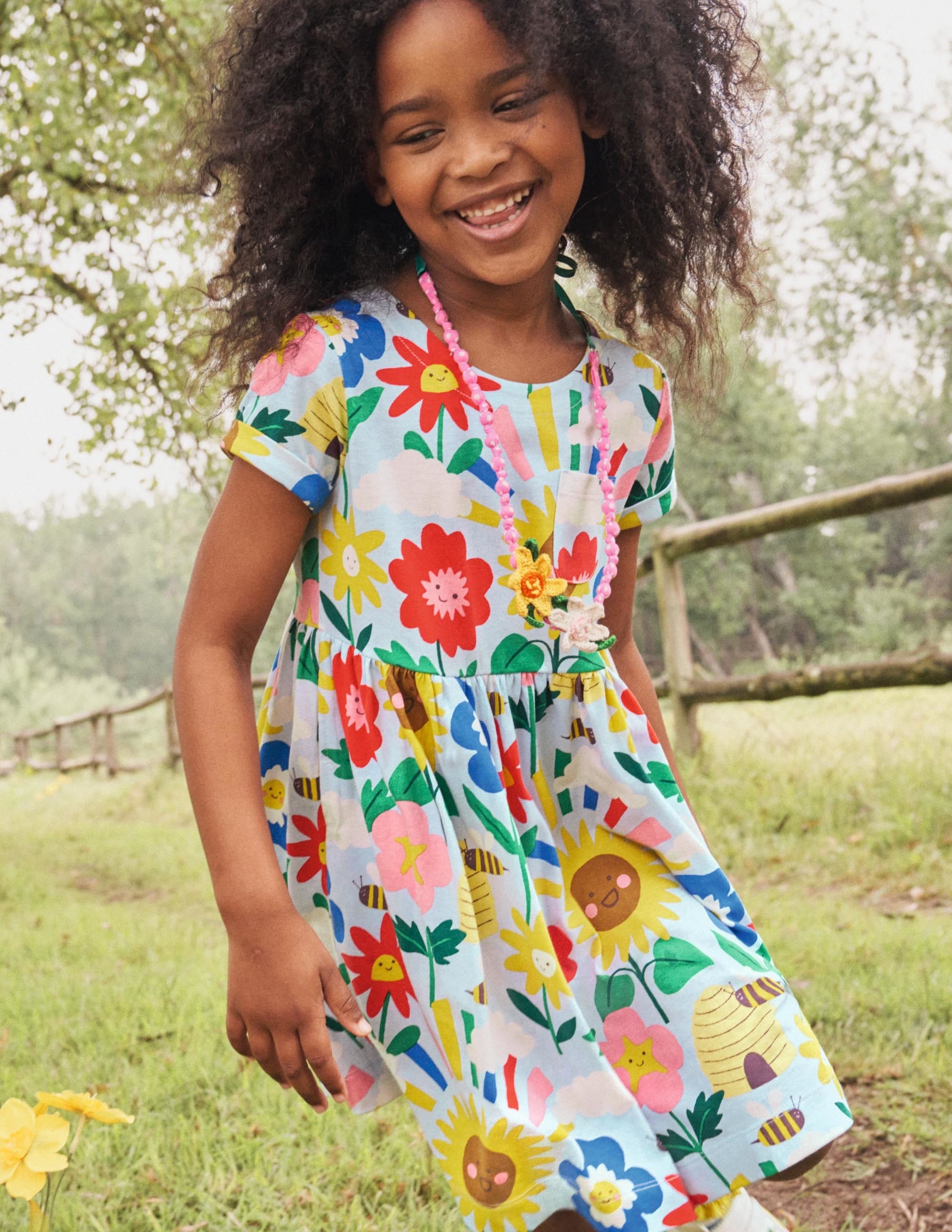 Short Sleeve Fun Jersey Dress-Provence Blue Happy Flowers - Image 5