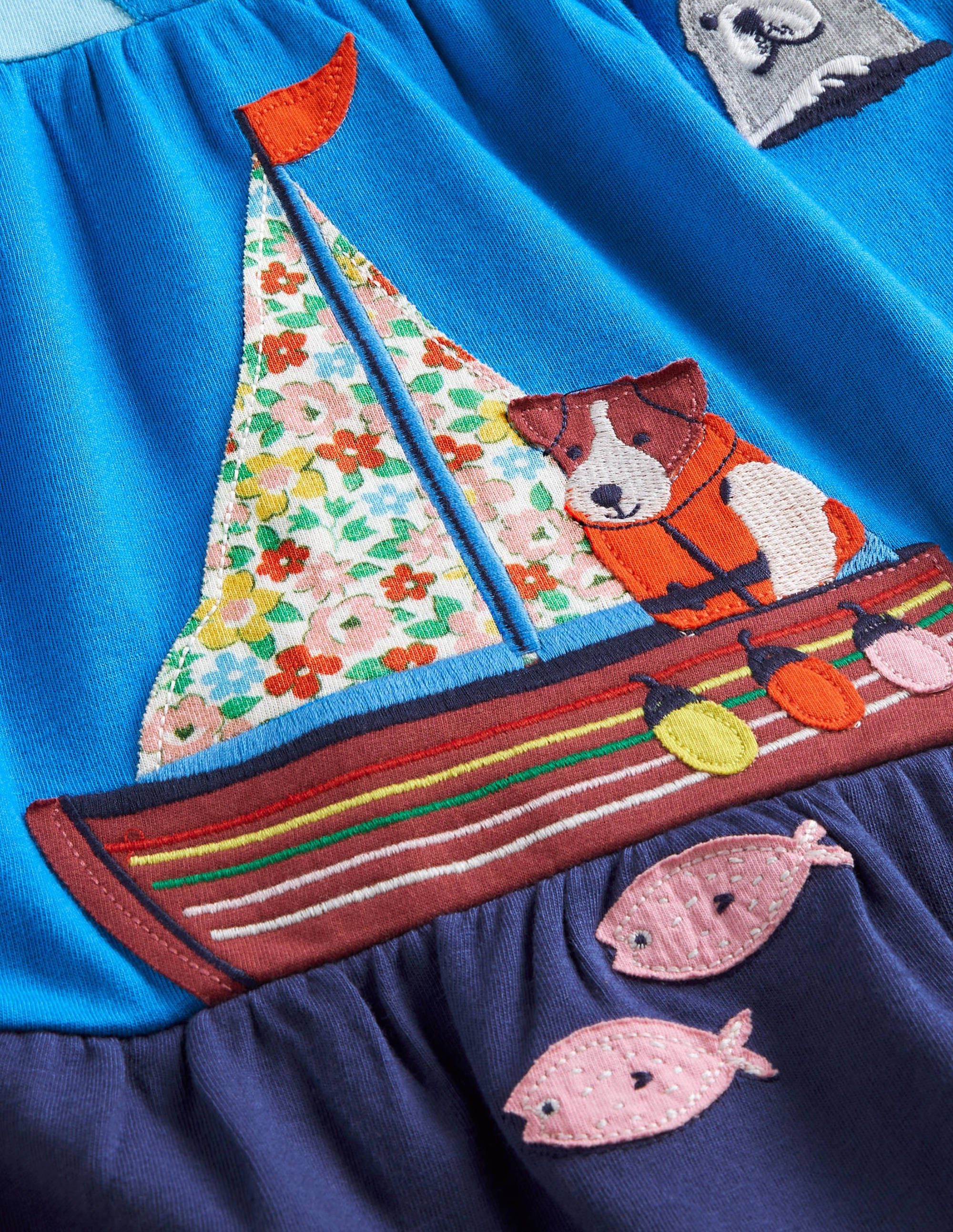 Tiered Appliqué Dress-Aqua Blue Sea Scene - Image 3