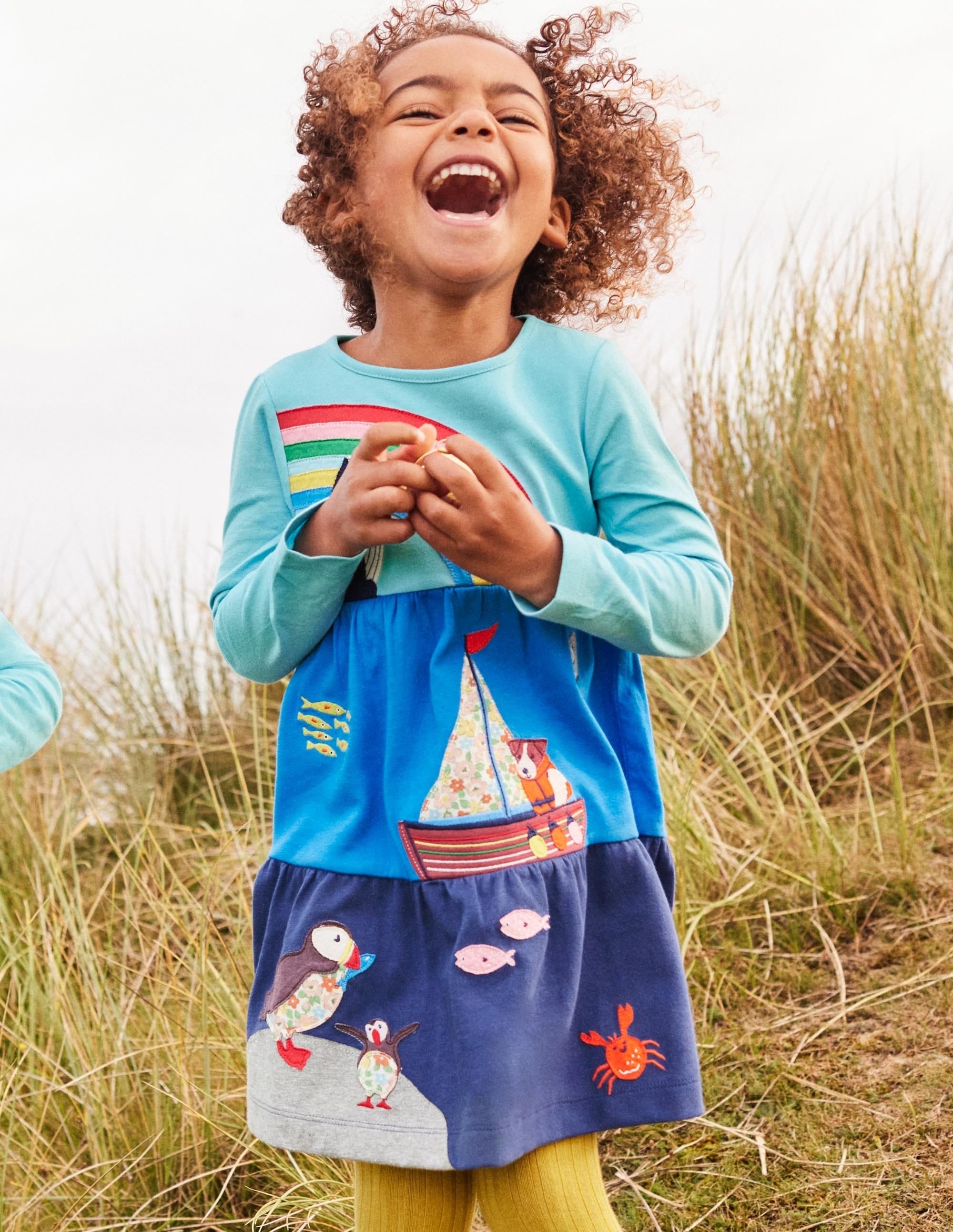 Tiered Appliqué Dress-Aqua Blue Sea Scene - Image 5