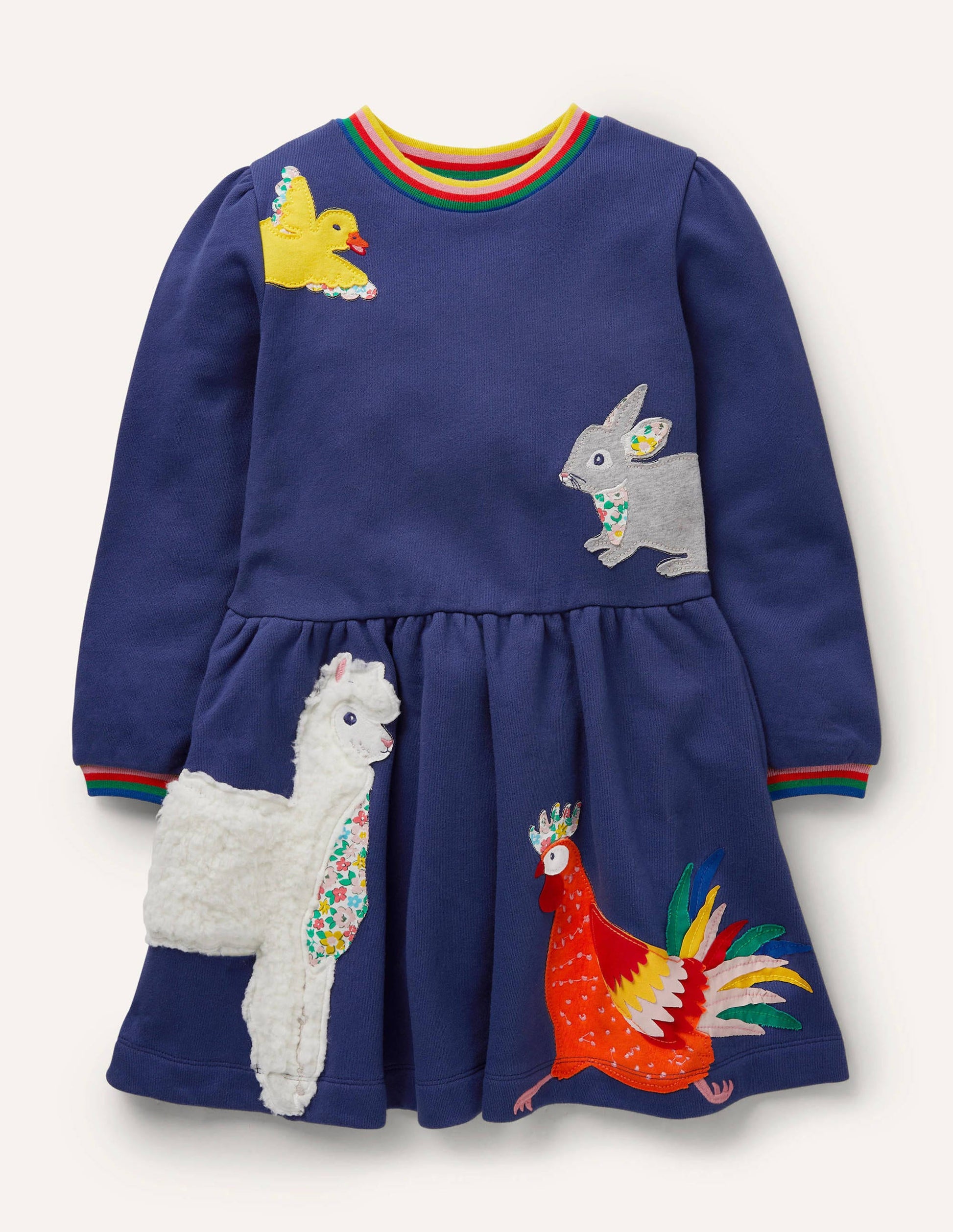 Appliqué Sweatshirt Dress-Starboard Blue Animals-1