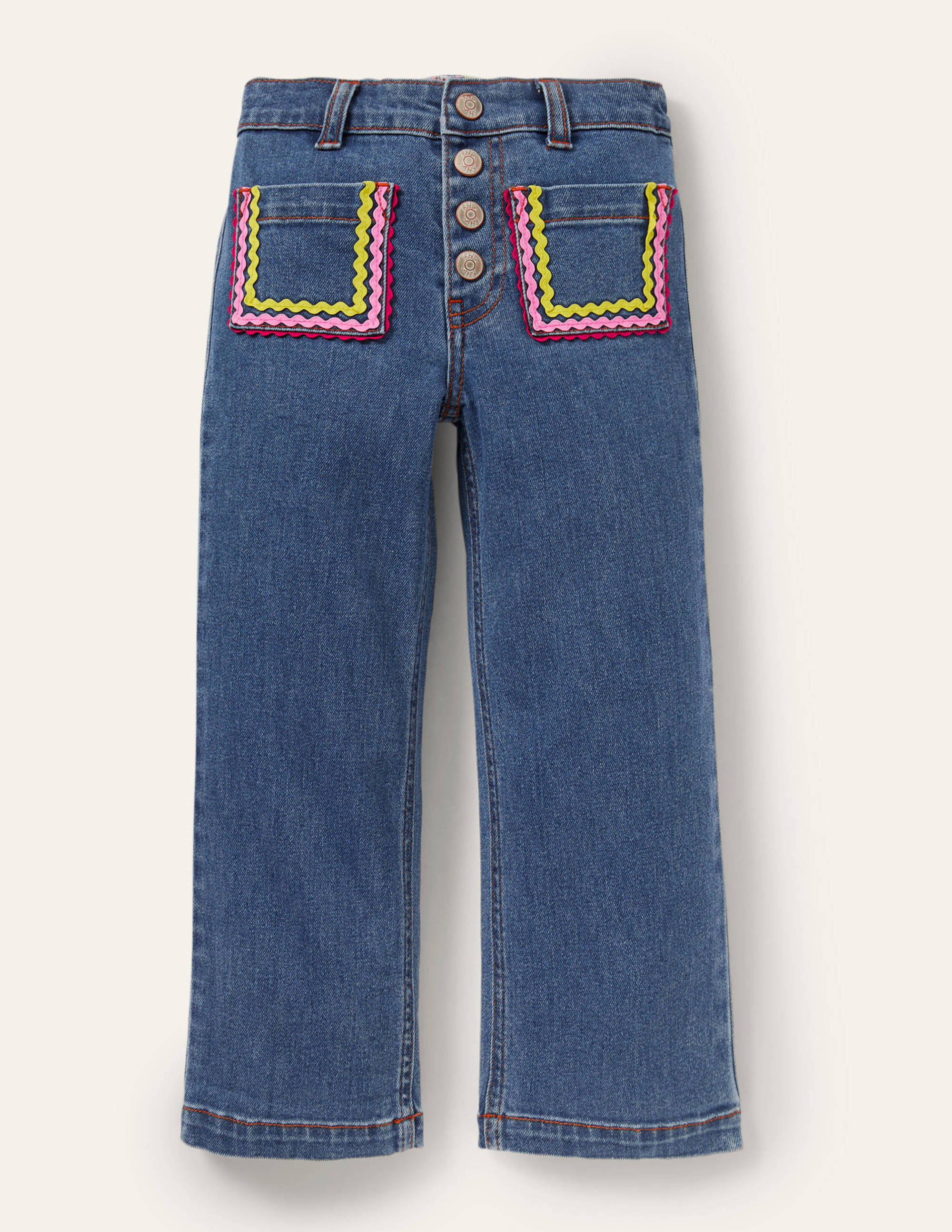 Rickrack Patch Pocket Jeans-Mid Vintage Denim - Image 1