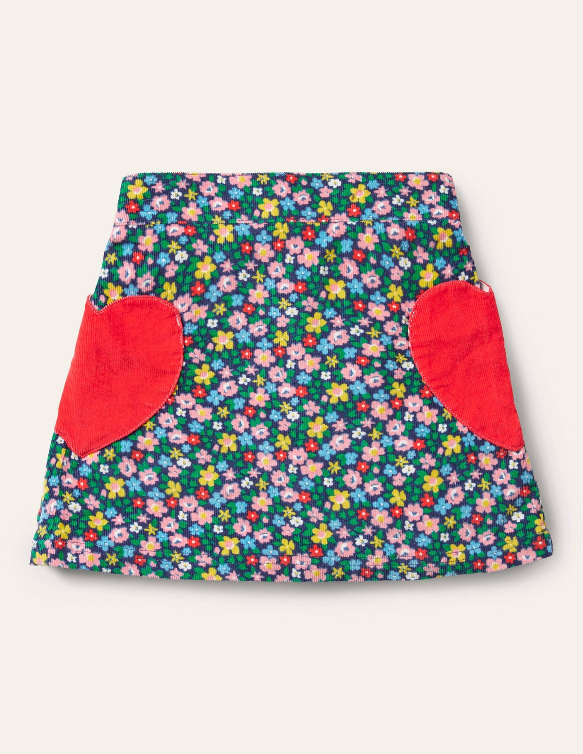 Heart Pocket Cord Skirt-Starboard Blue Spring Floral-1