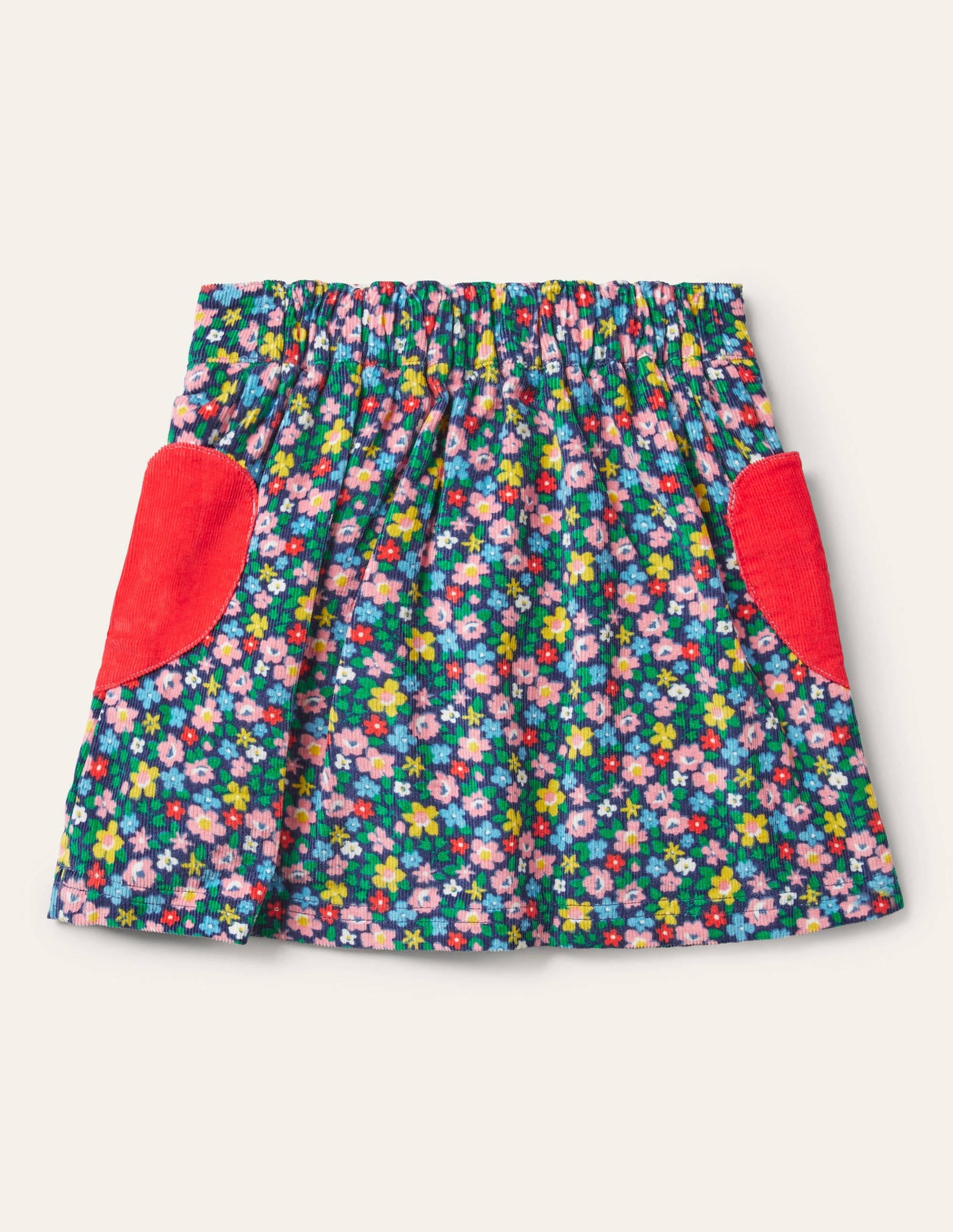 Heart Pocket Cord Skirt-Starboard Blue Spring Floral-2