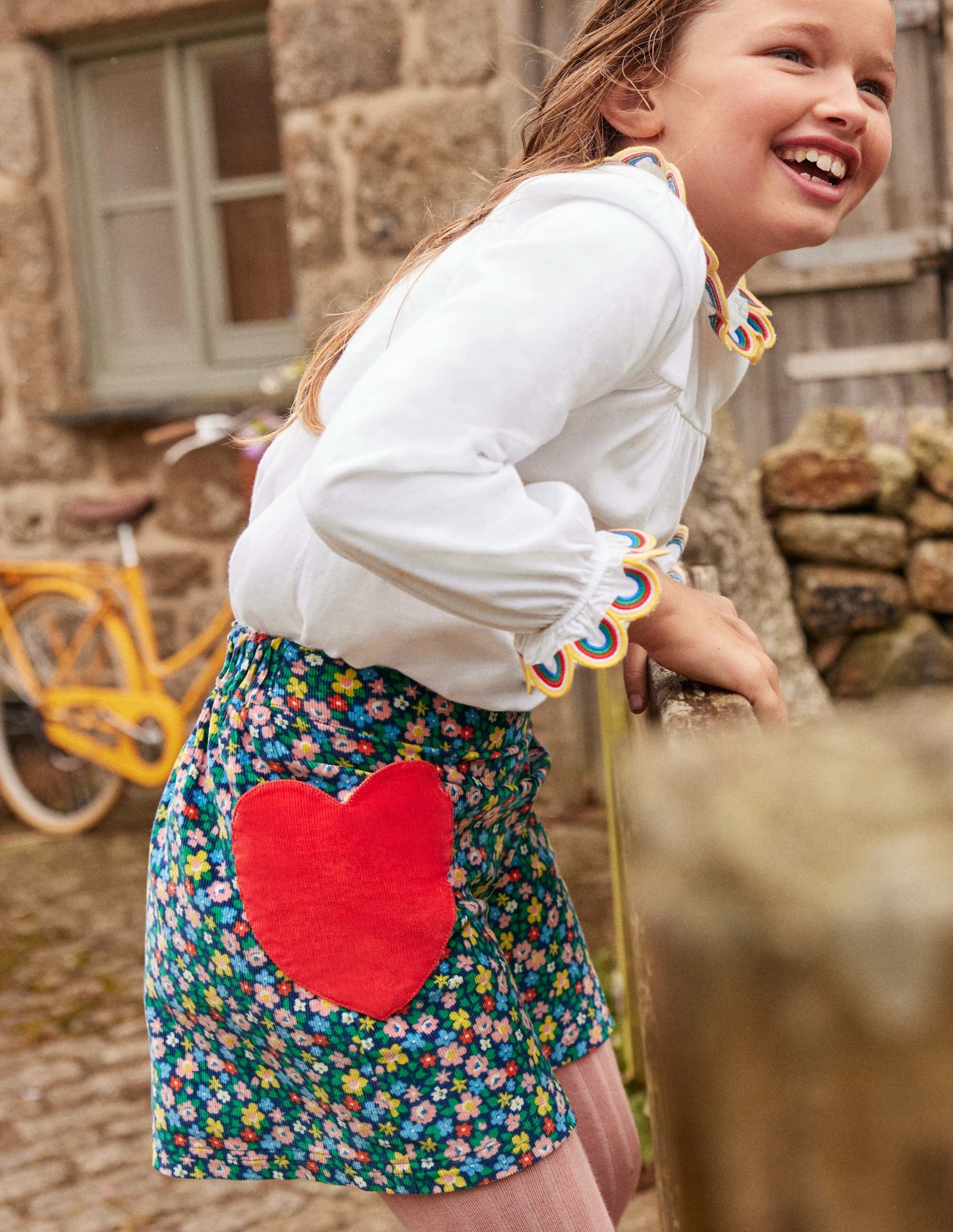 Heart Pocket Cord Skirt-Starboard Blue Spring Floral - Image 4