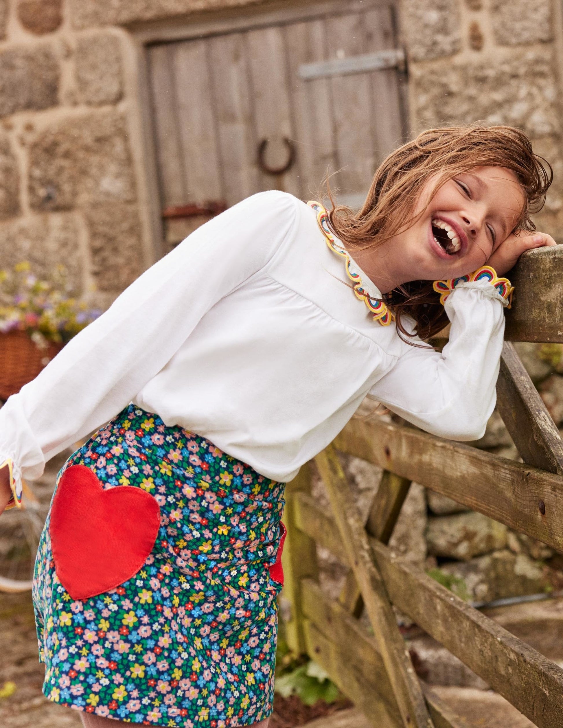 Heart Pocket Cord Skirt-Starboard Blue Spring Floral-5