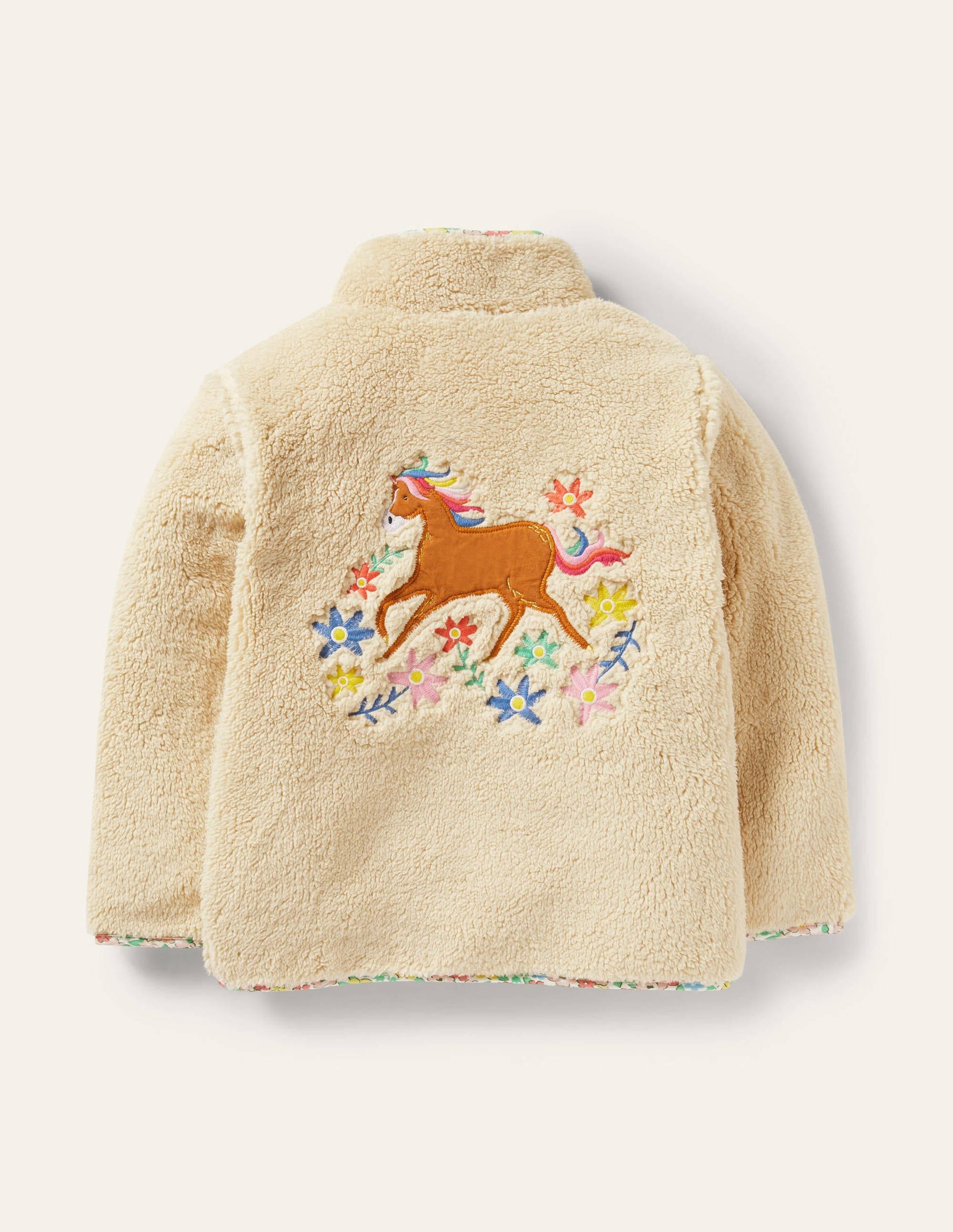 Half-Zip Teddy Sweatshirt-Oatmeal Embroidered Horse-2