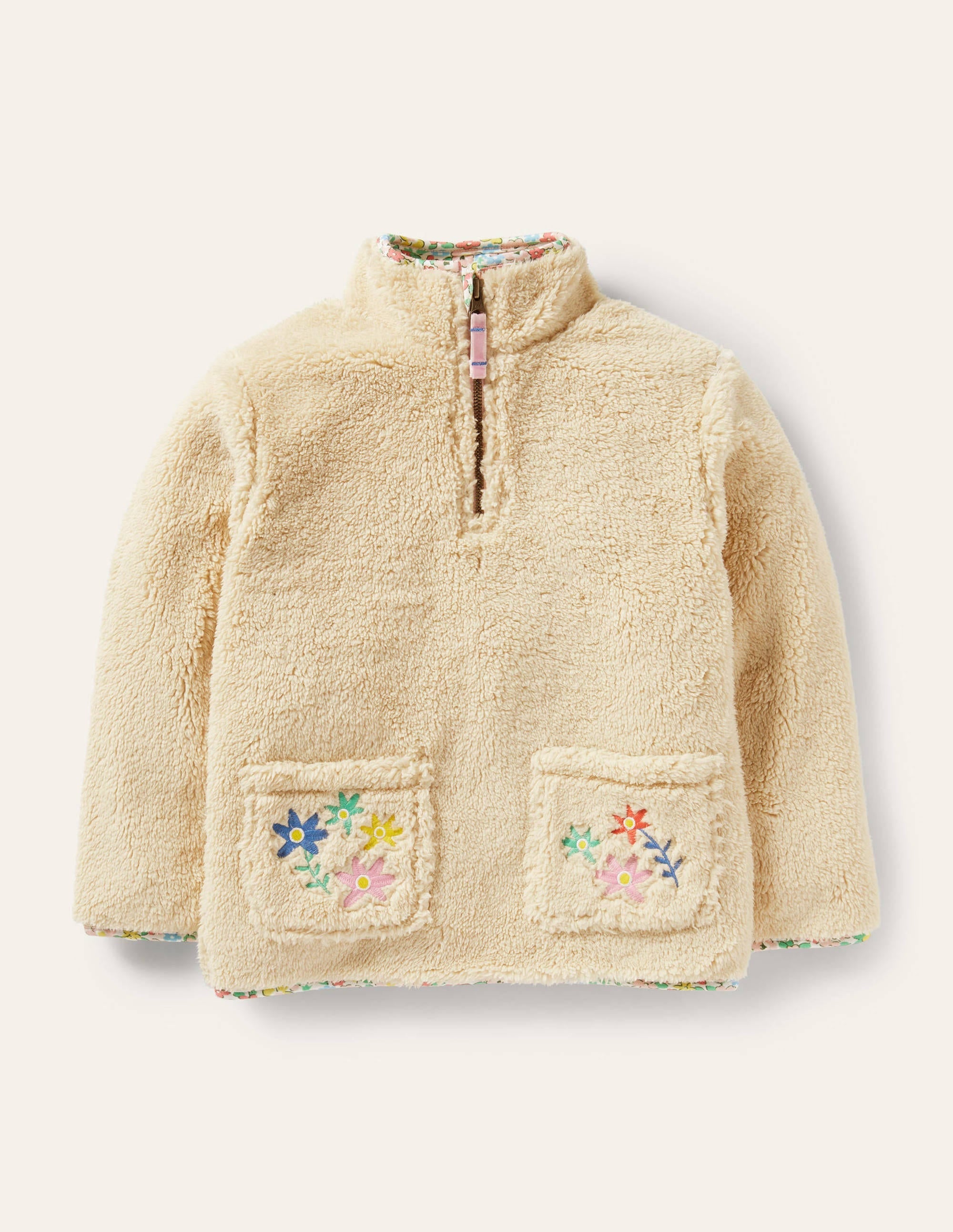 Half-Zip Teddy Sweatshirt-Oatmeal Embroidered Horse - Image 1