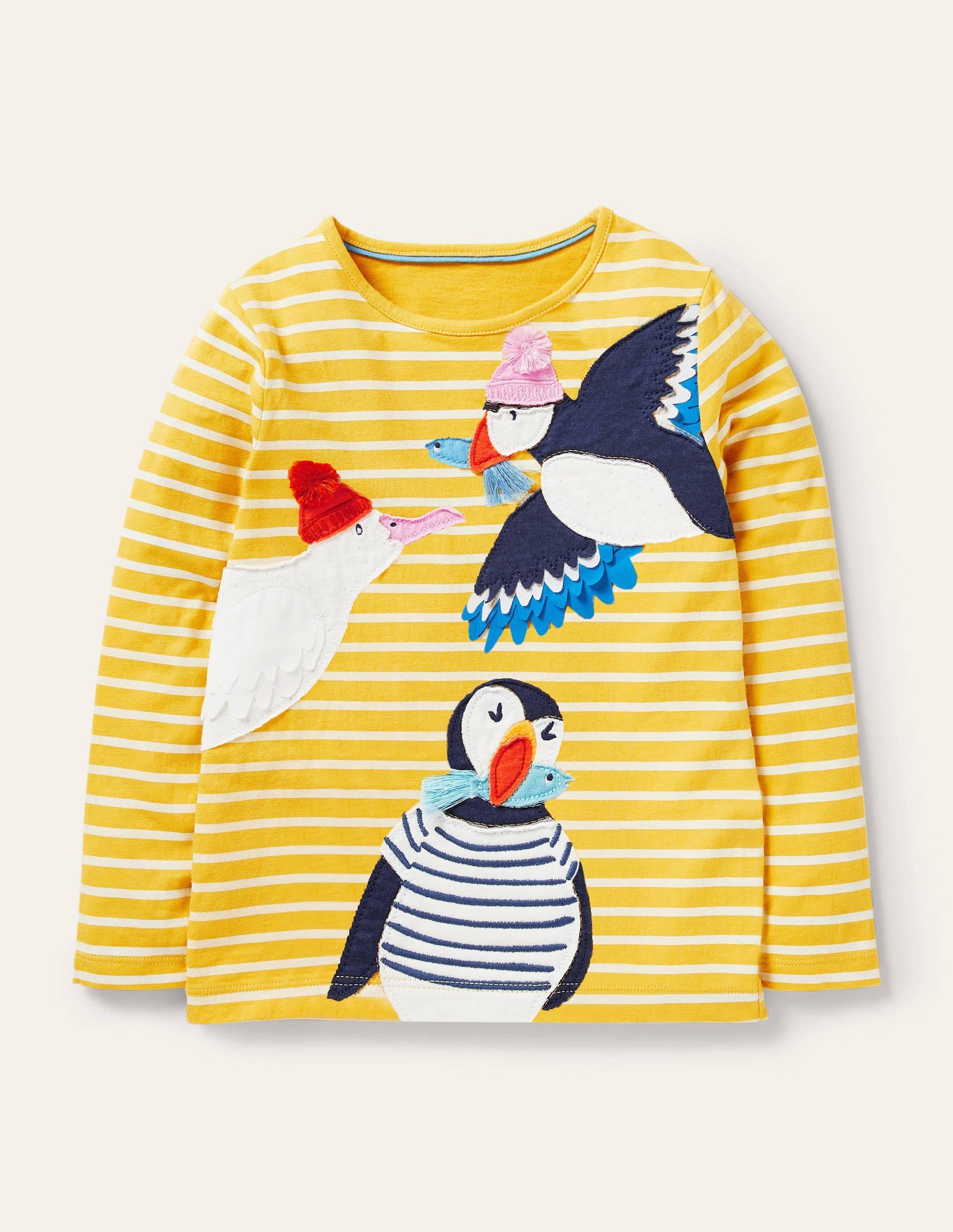 Big Appliqué T-shirt-Sweetcorn Yellow/Ivory Birds - Image 1