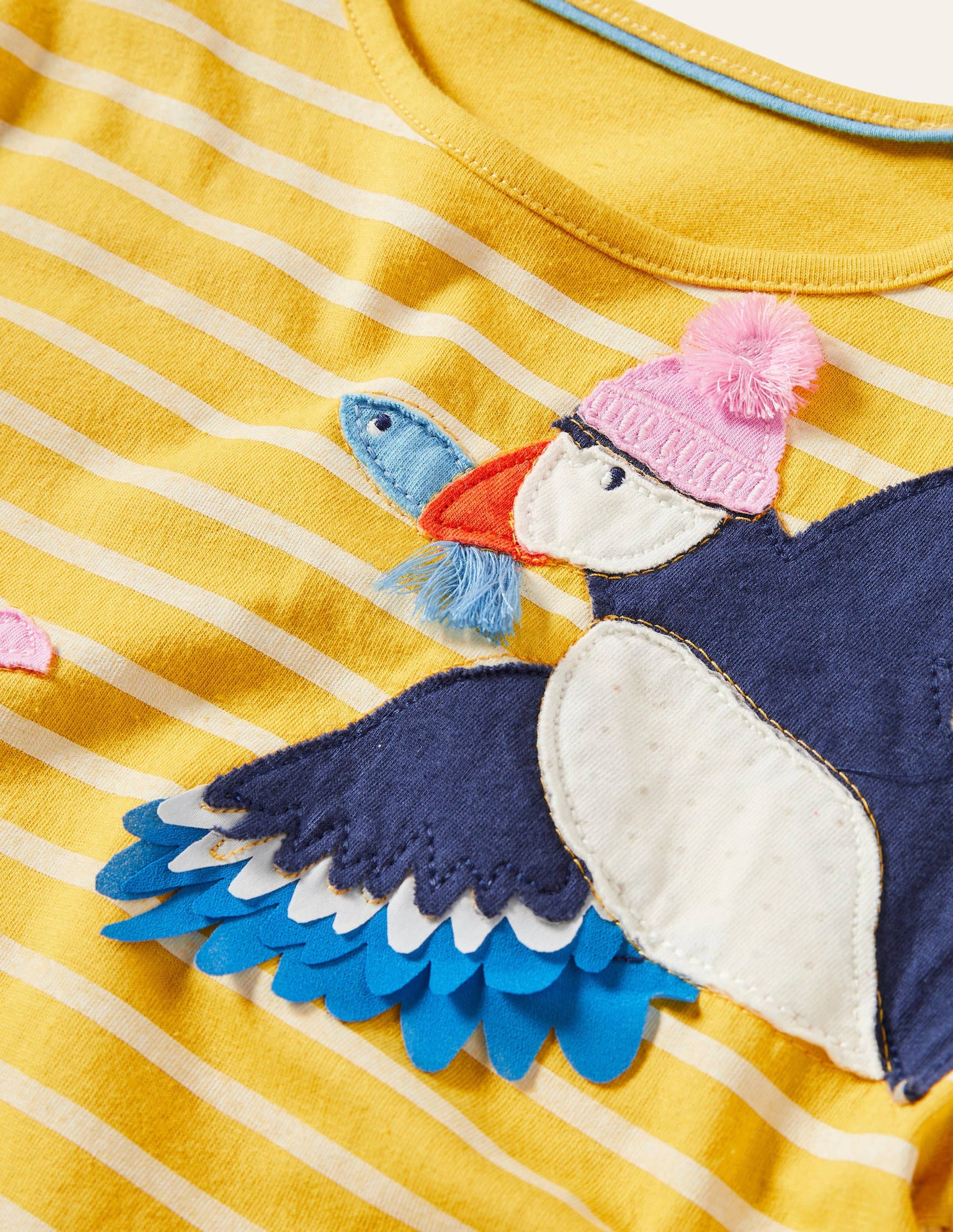 Big Appliqué T-shirt-Sweetcorn Yellow/Ivory Birds-3