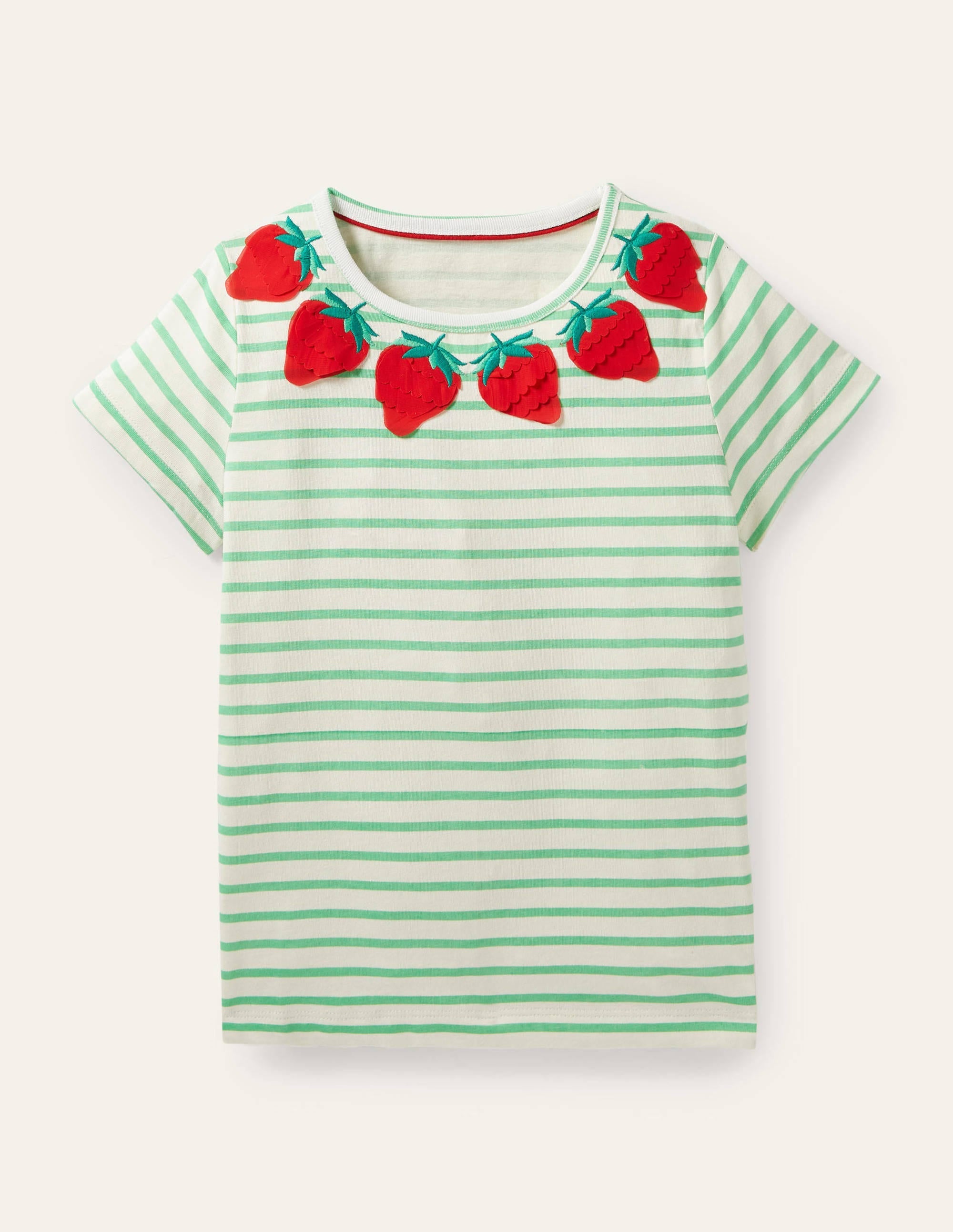 Stripy Logo T-Shirt-Ivory/Aloe Green Strawberry - Image 1