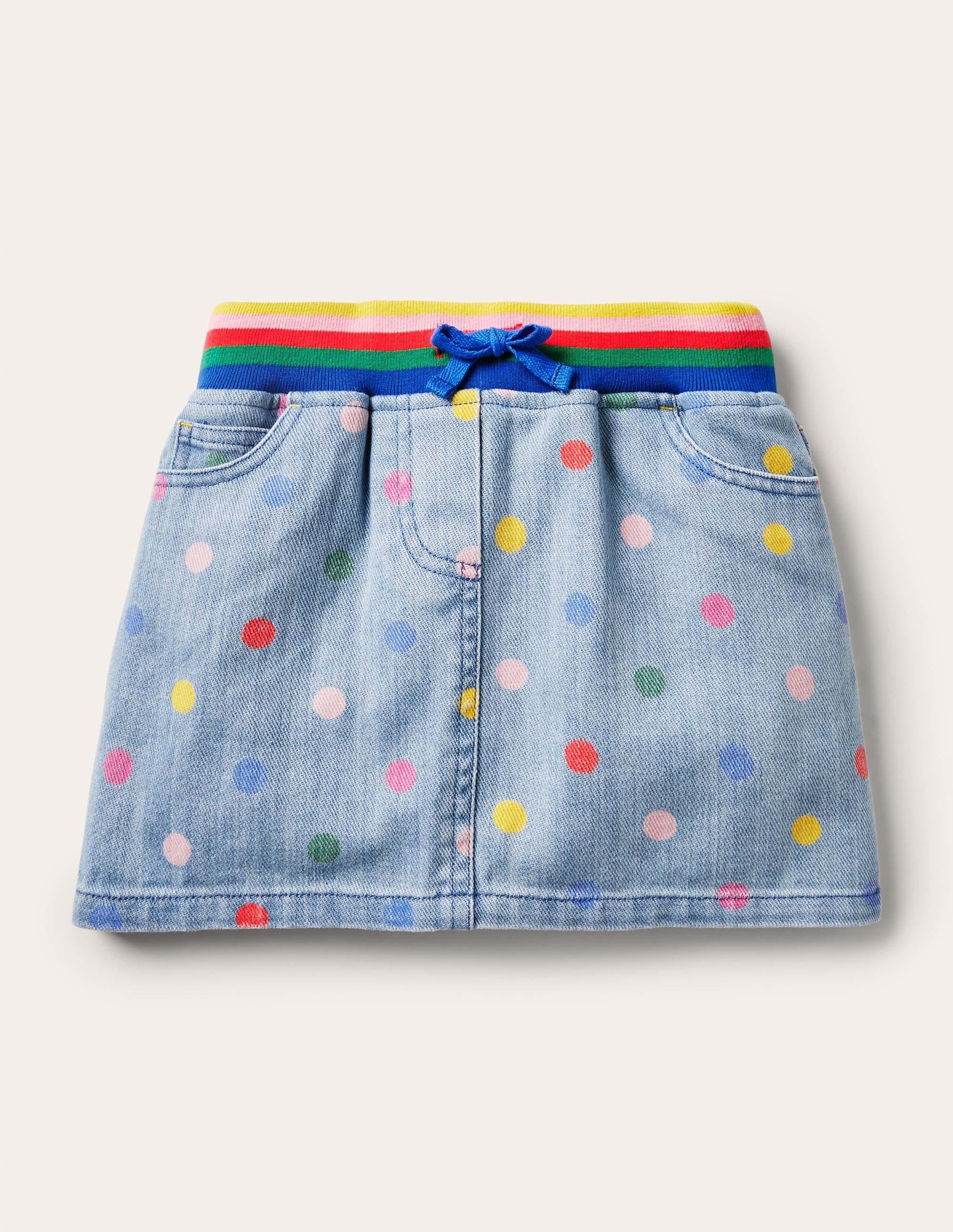 Rainbow Rib Denim Skirt-Chambray Multi Spot-1