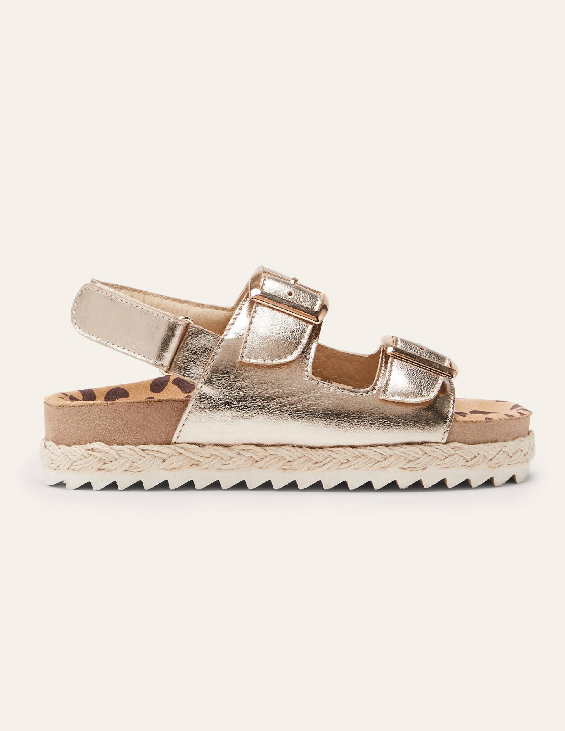 Leather Espadrille Sandals-Gold Metallic Leopard-2