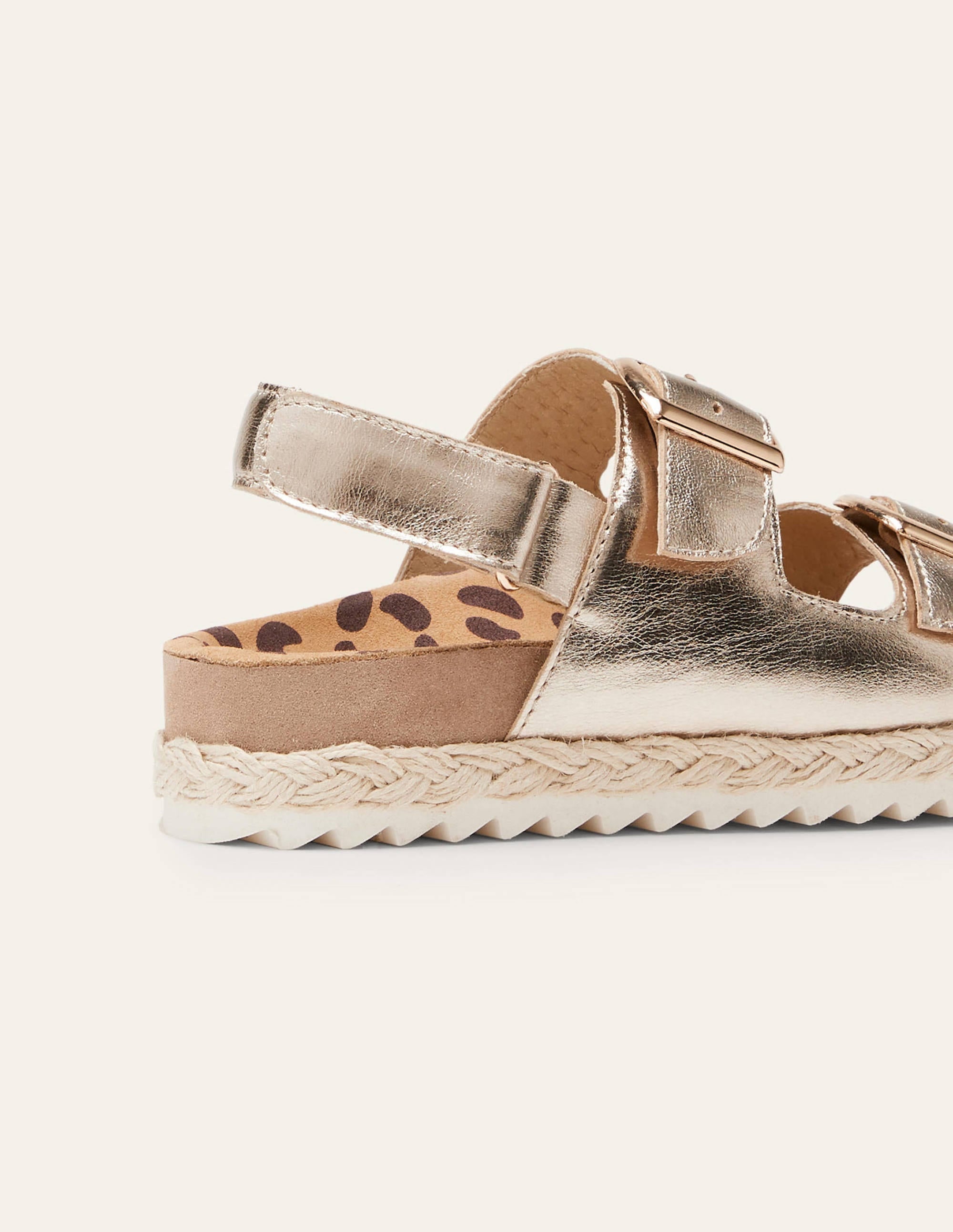 Leather Espadrille Sandals-Gold Metallic Leopard - Image 3