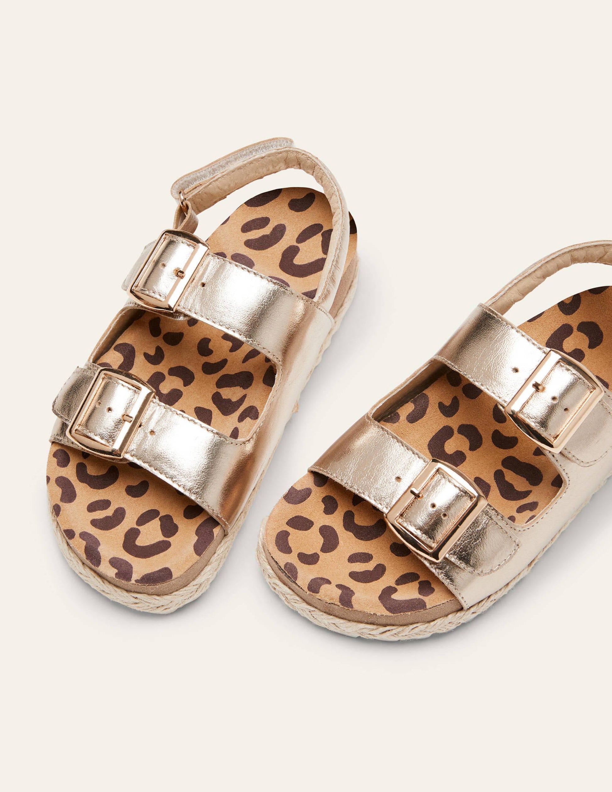 Leather Espadrille Sandals-Gold Metallic Leopard-1