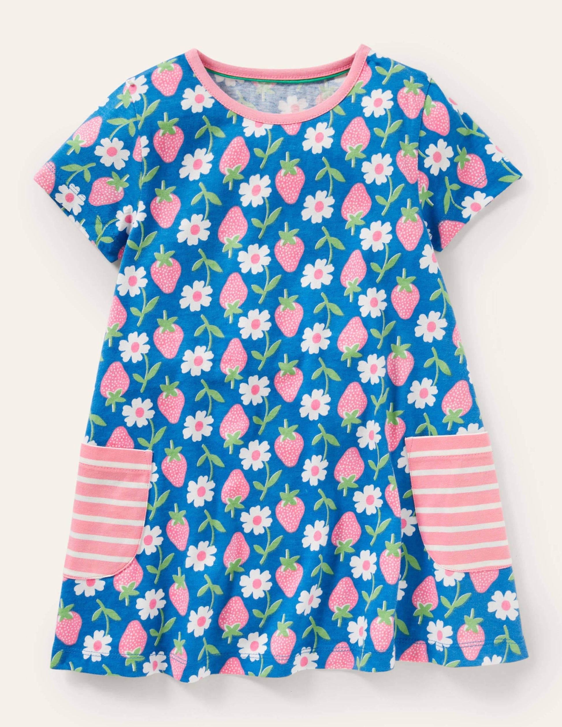 Short-sleeved Printed Tunic-Marina Blue Strawberry Stamp-1