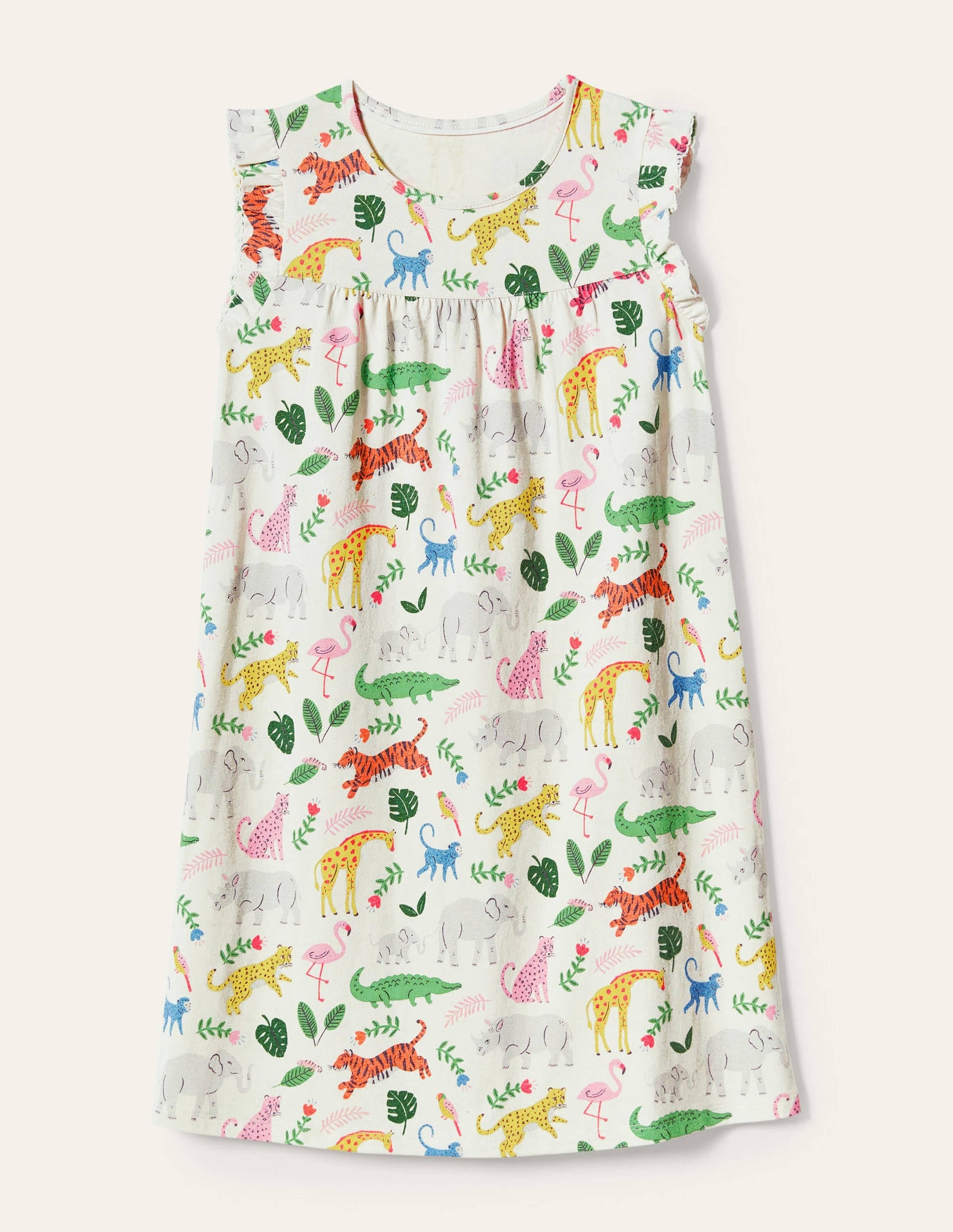 Printed Short-sleeved Nightie-Multi Jungle Stamp-1