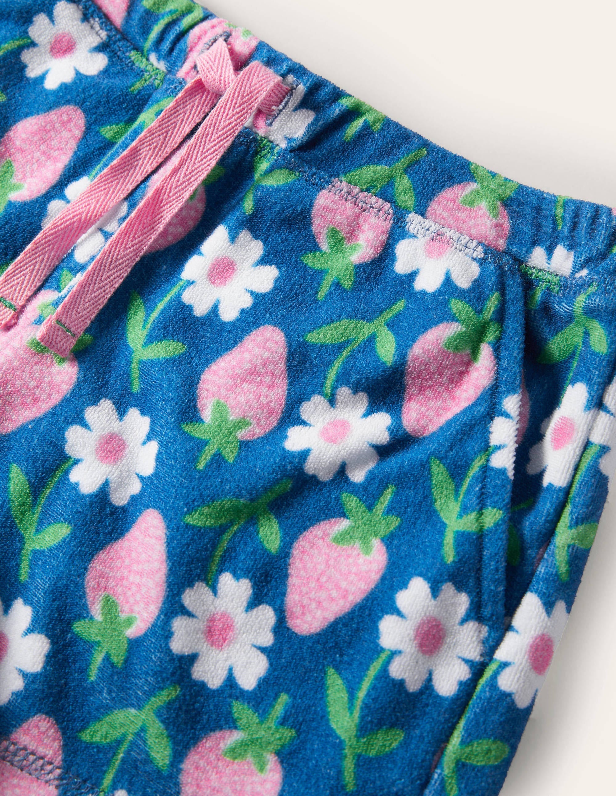 Blue Strawberry Print Towelling Shorts-Bright Marina Blue Strawberry - Image 3