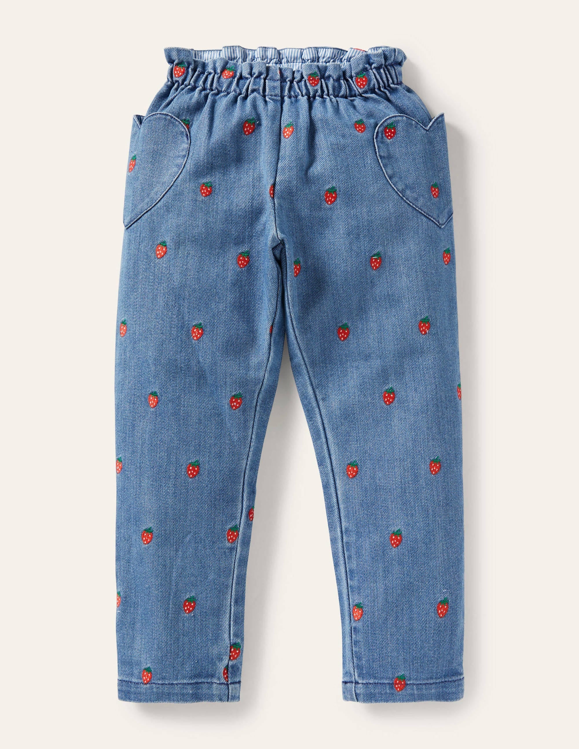 Strawberry Pull-on Denim Trousers-Strawberry Embroidery - Image 1
