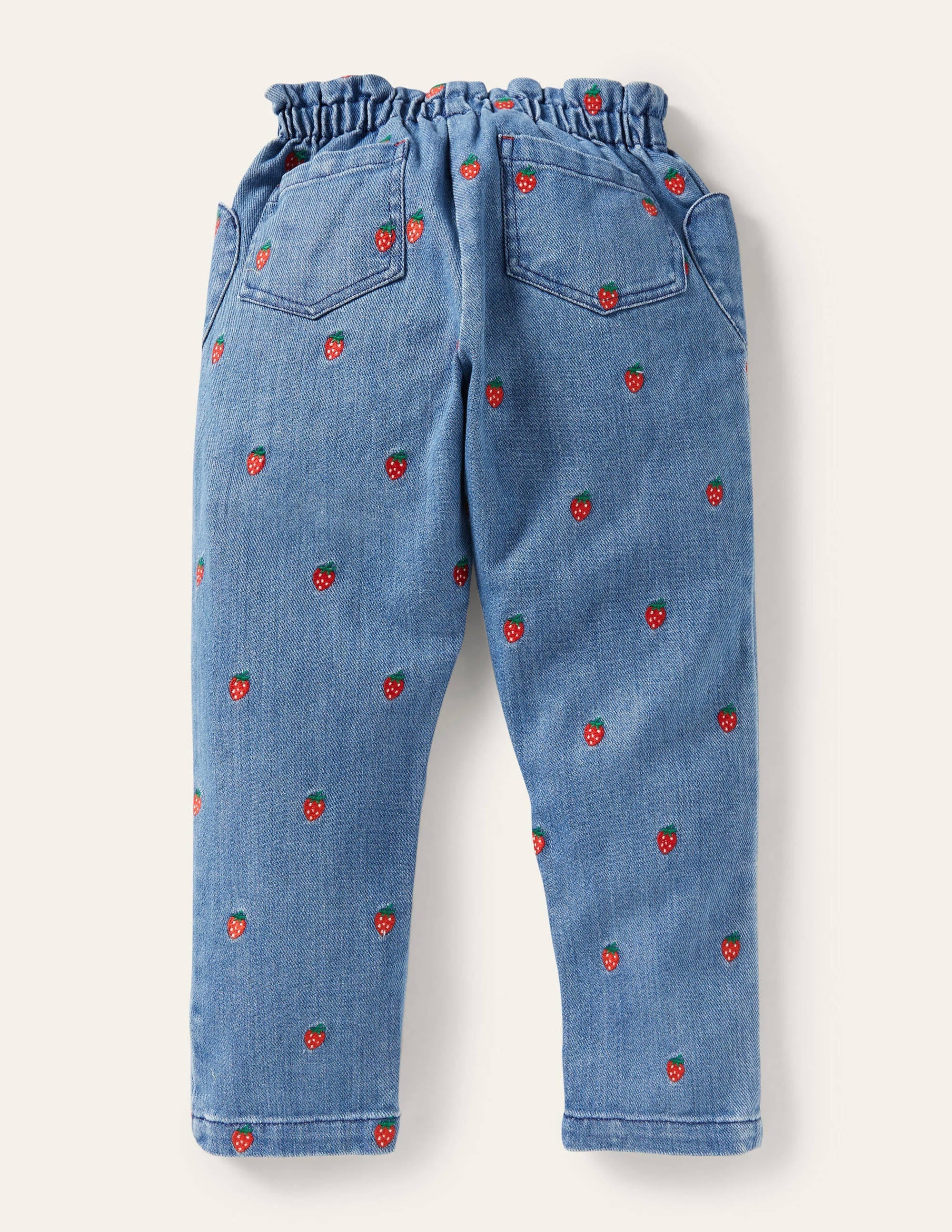 Strawberry Pull-on Denim Trousers-Strawberry Embroidery - Image 2