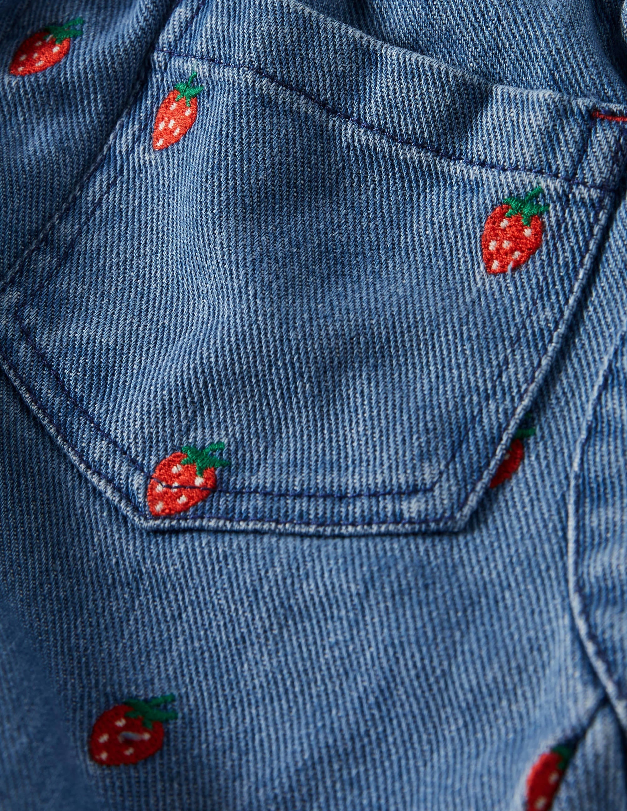 Strawberry Pull-on Denim Trousers-Strawberry Embroidery - Image 3