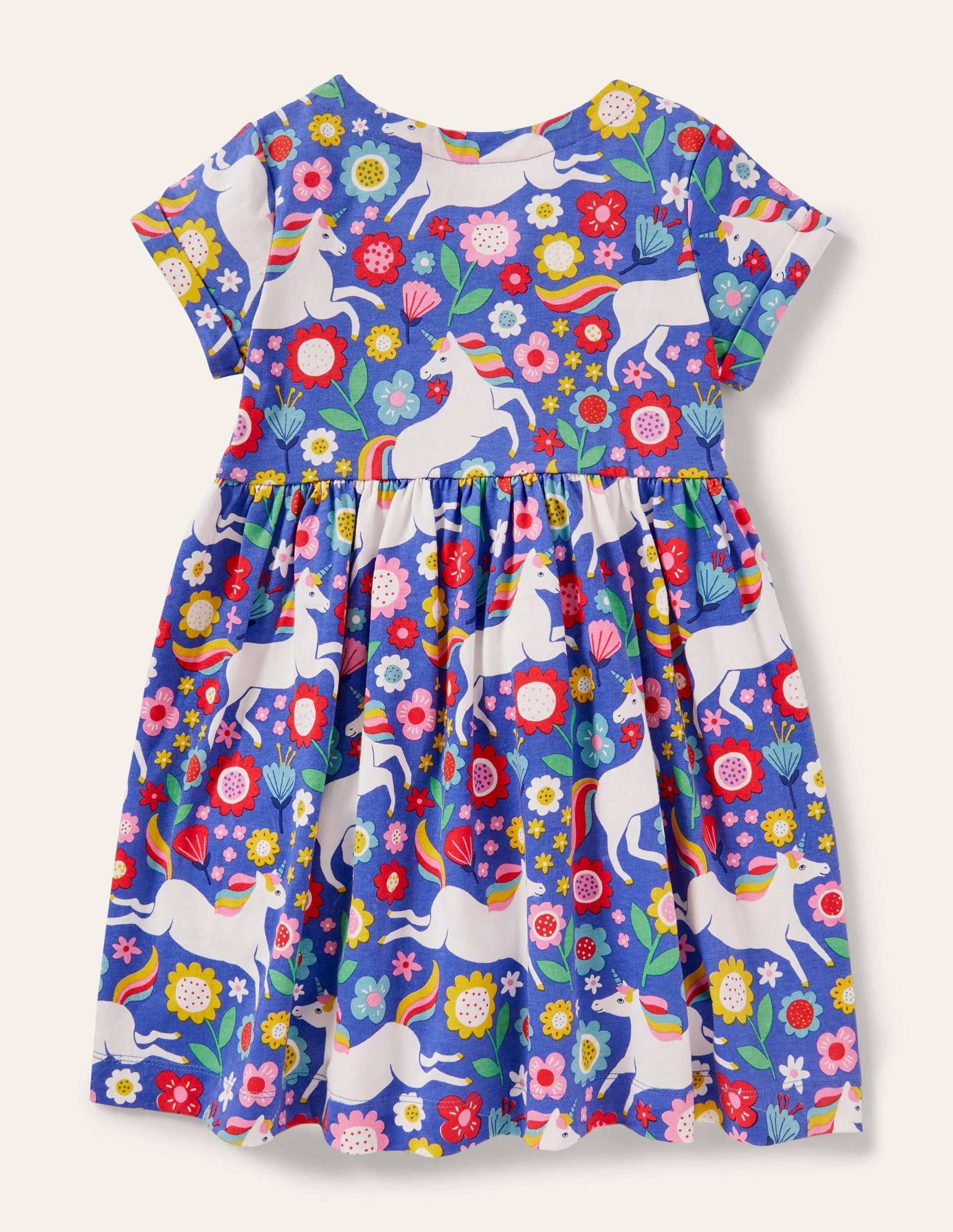 Short Sleeve Fun Jersey Dress-Bluebell Large Unicorn Floral-2