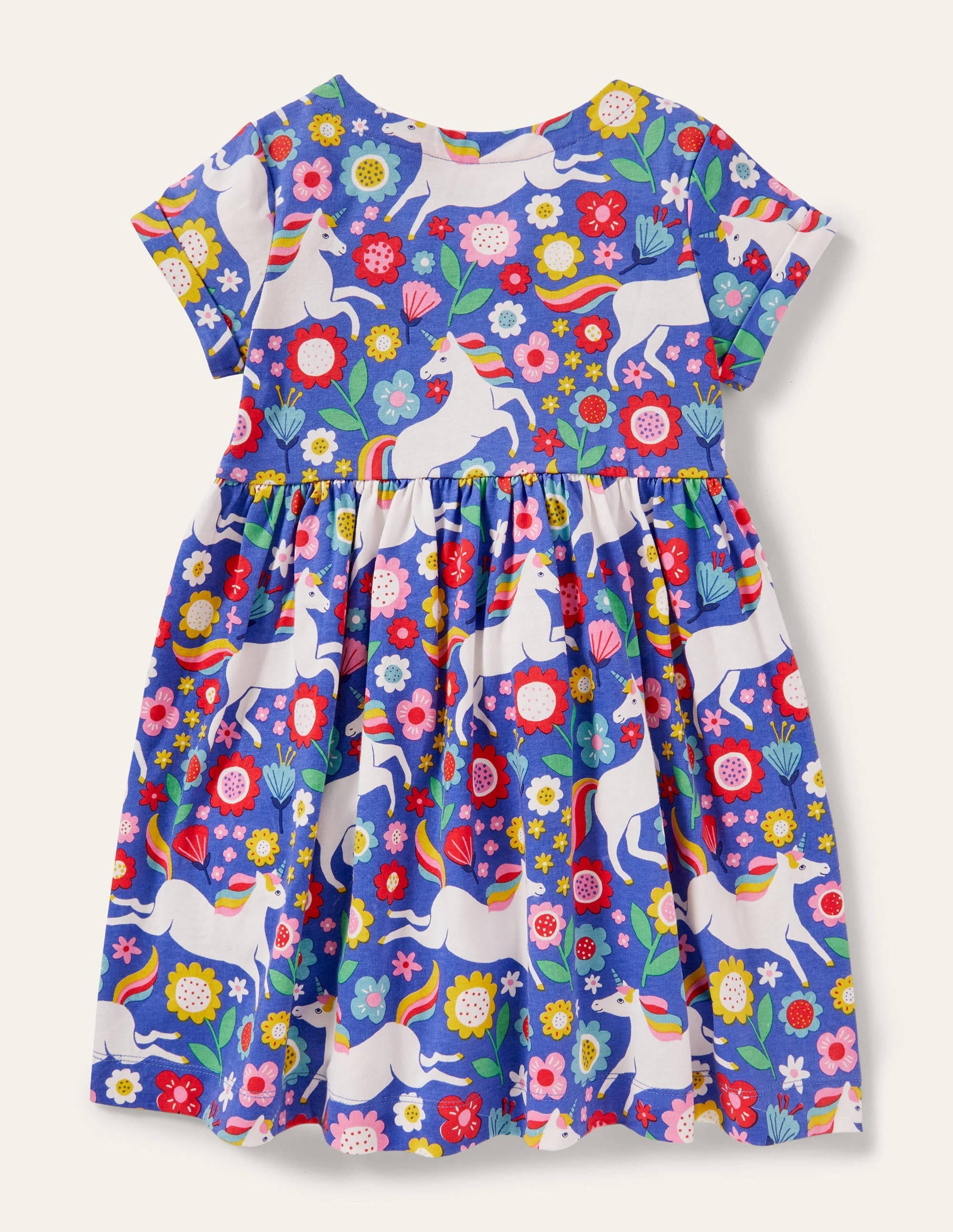 Short Sleeve Fun Jersey Dress-Bluebell Large Unicorn Floral - Image 2