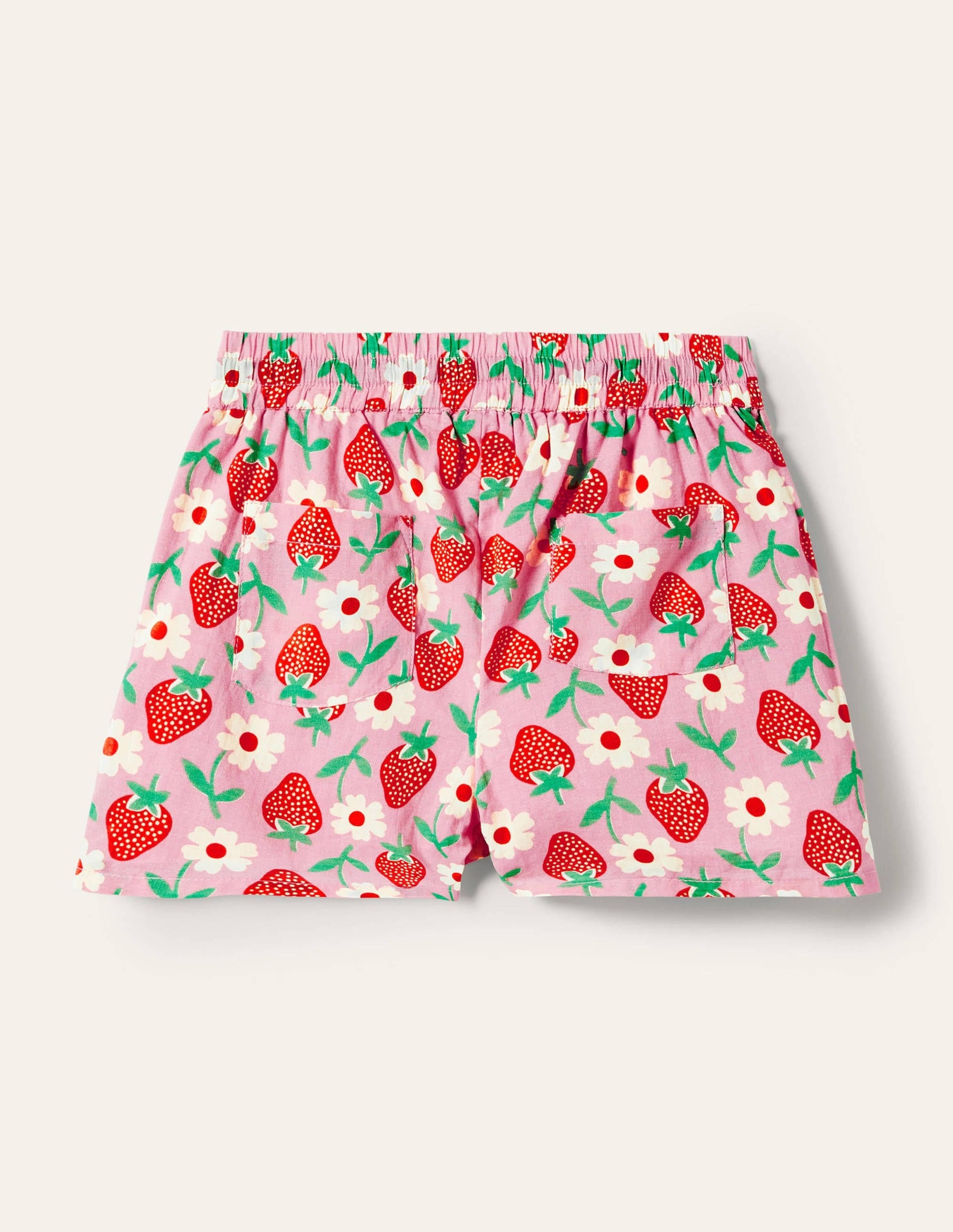 Pink Strawberry Print Woven Shorts-Pink Lemonade Strawberry-2