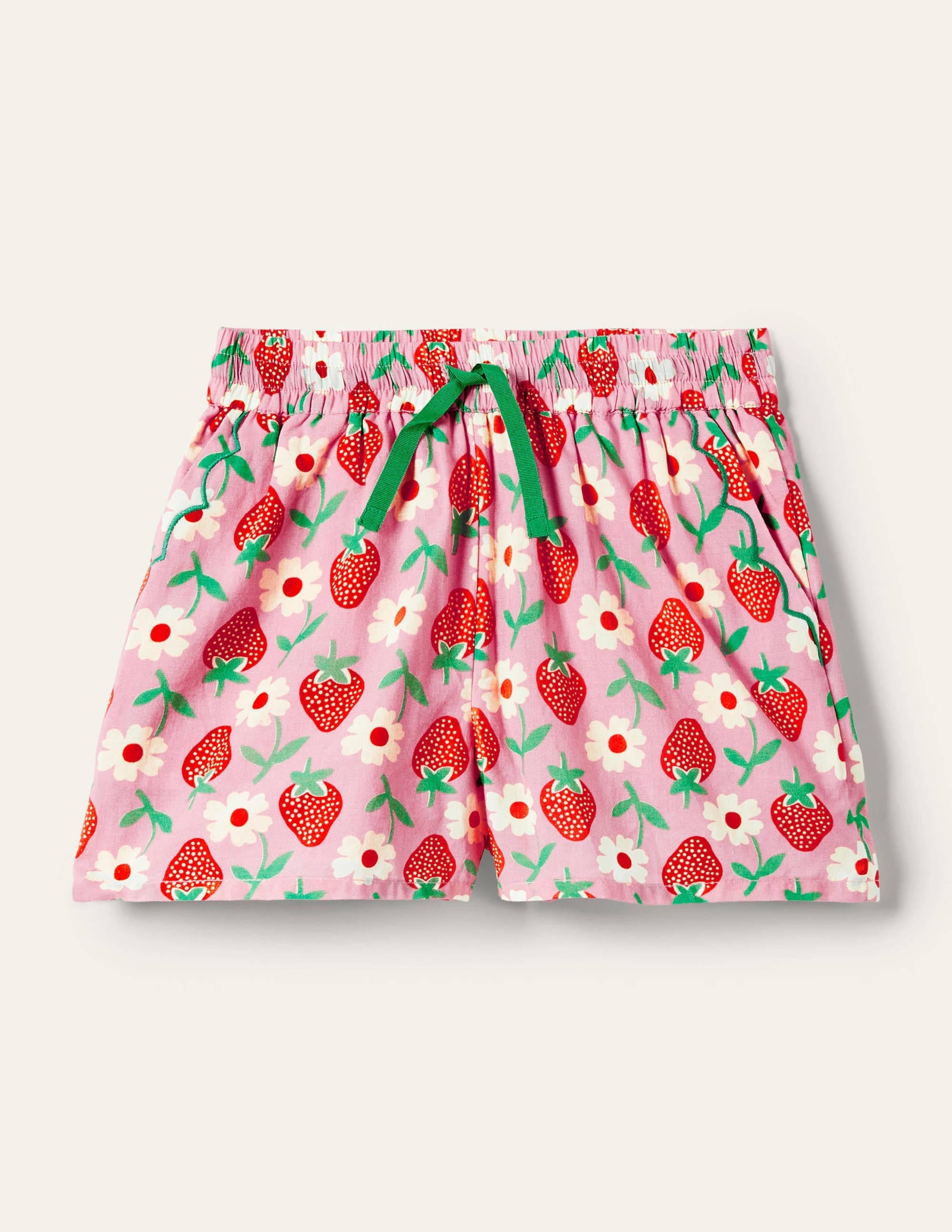 Pink Strawberry Print Woven Shorts-Pink Lemonade Strawberry - Image 1