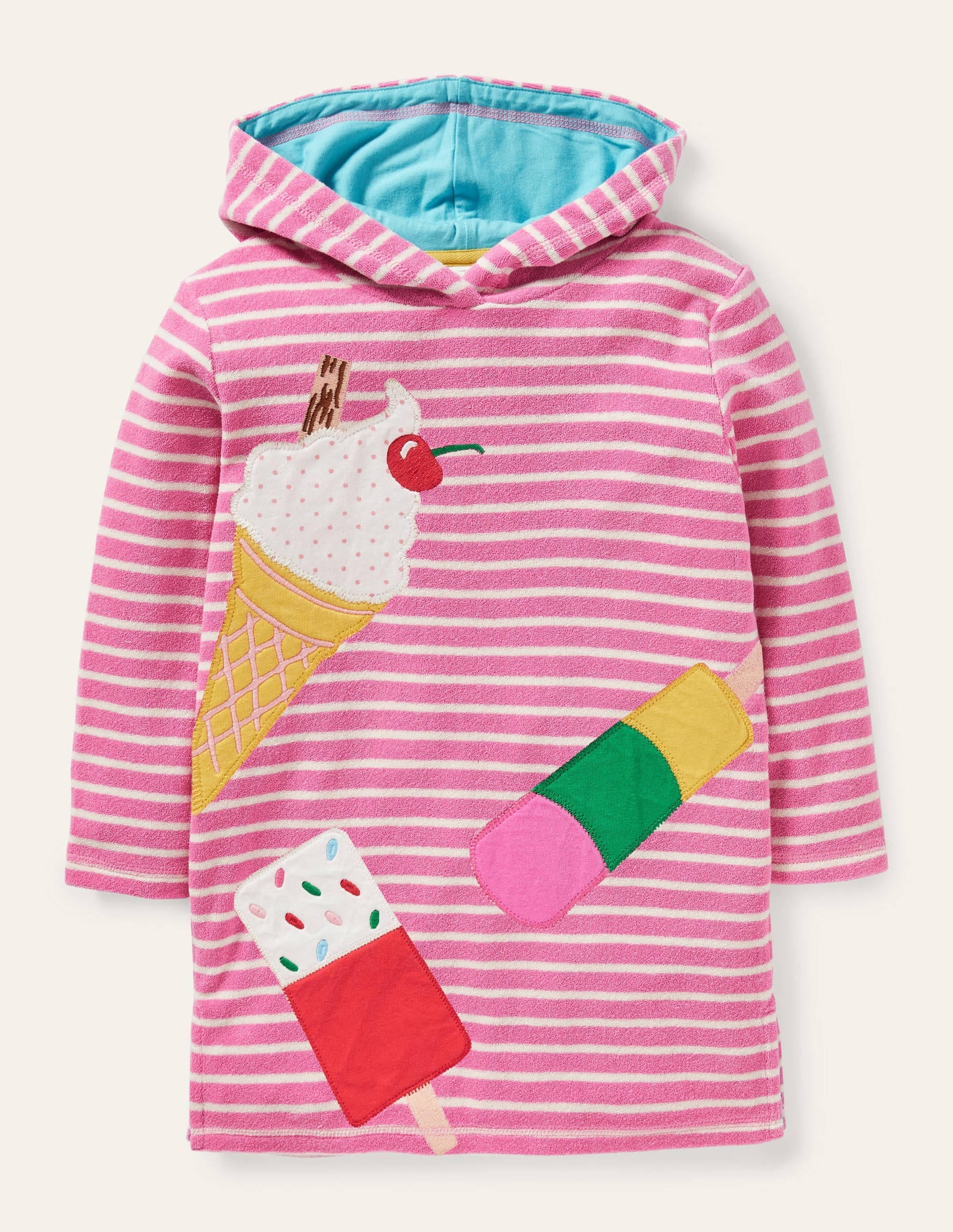 Appliqué Towelling Beach Dress-Bright Petal / Ivory Ice Cream - Image 1