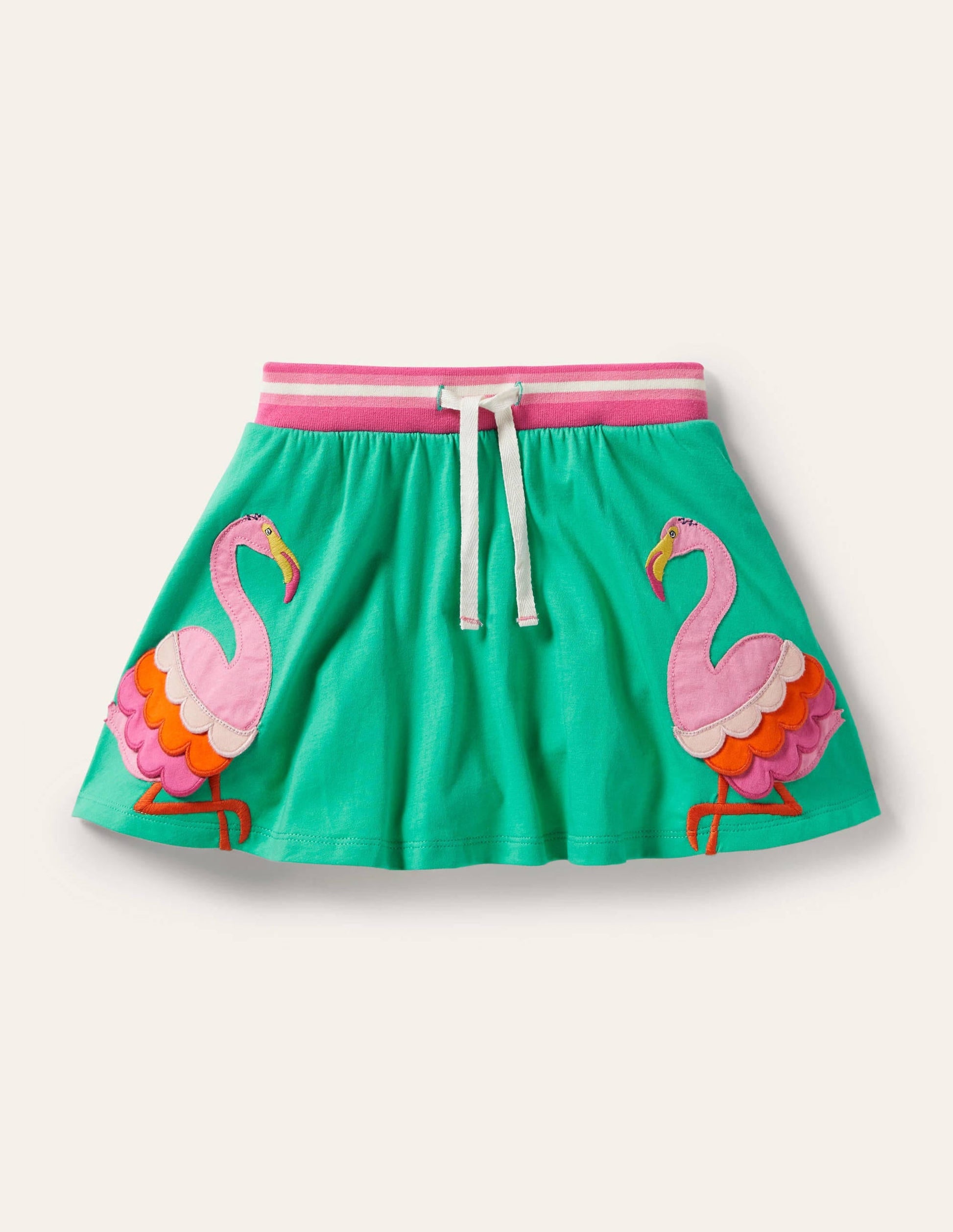 Appliqué Jersey Skort-Tropical Green Flamingo-1