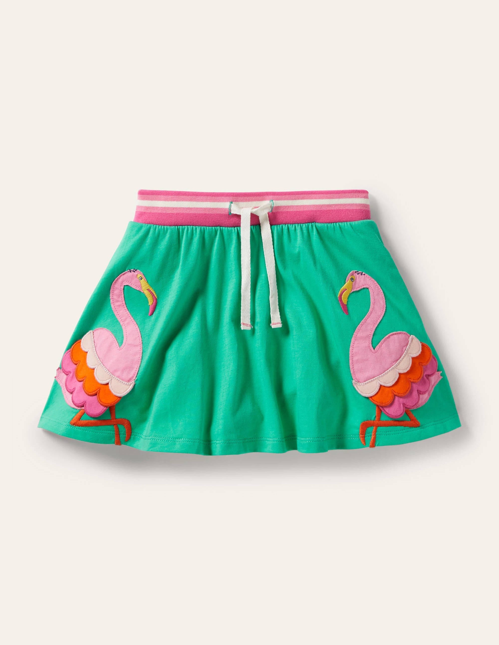 Appliqué Jersey Skort-Tropical Green Flamingo - Image 1