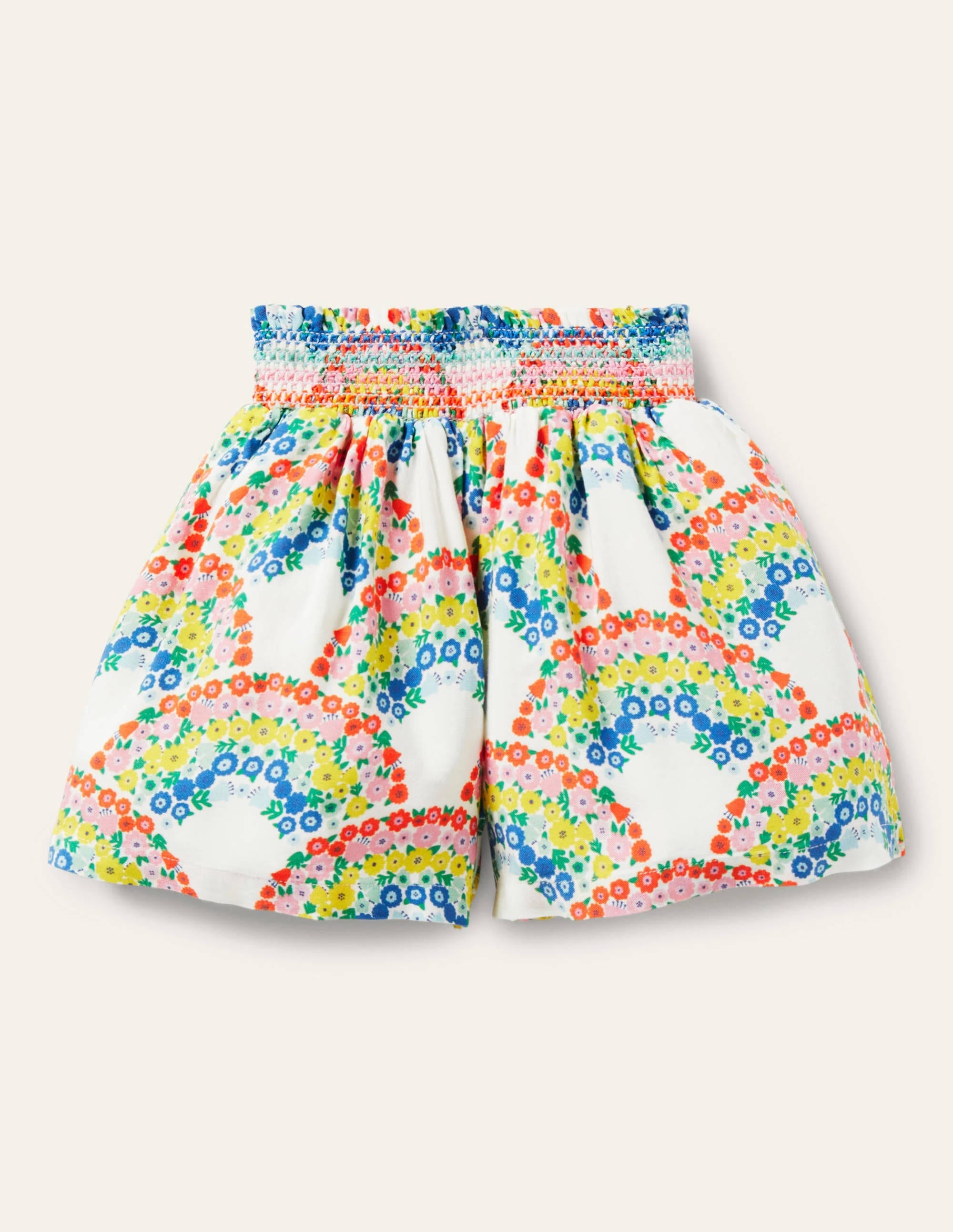 Shirred Waist Culottes-Multi Rainbow Floral - Image 1